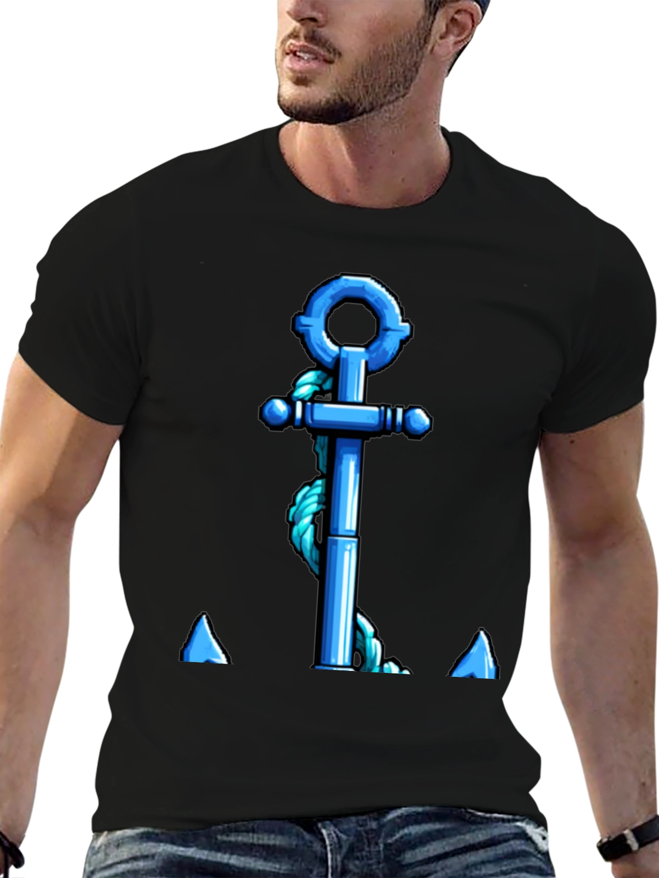 Nautical Anchor Graphic T-Shirt - Blue Rope Design