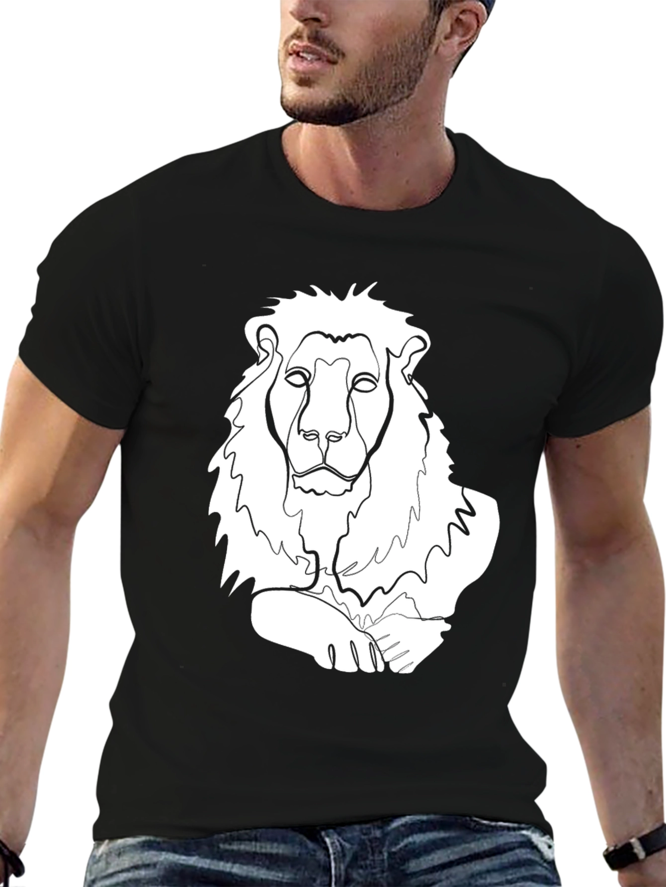 Lion Line Art Graphic Tee - Stylish Casual Wear