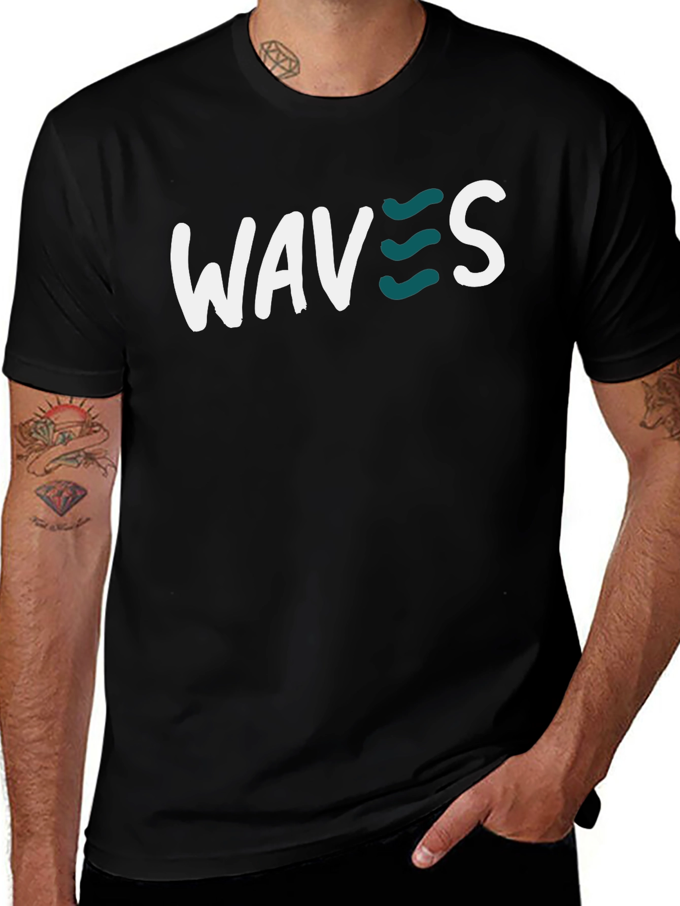 Waves Graphic Tee - Black Cotton T-Shirt