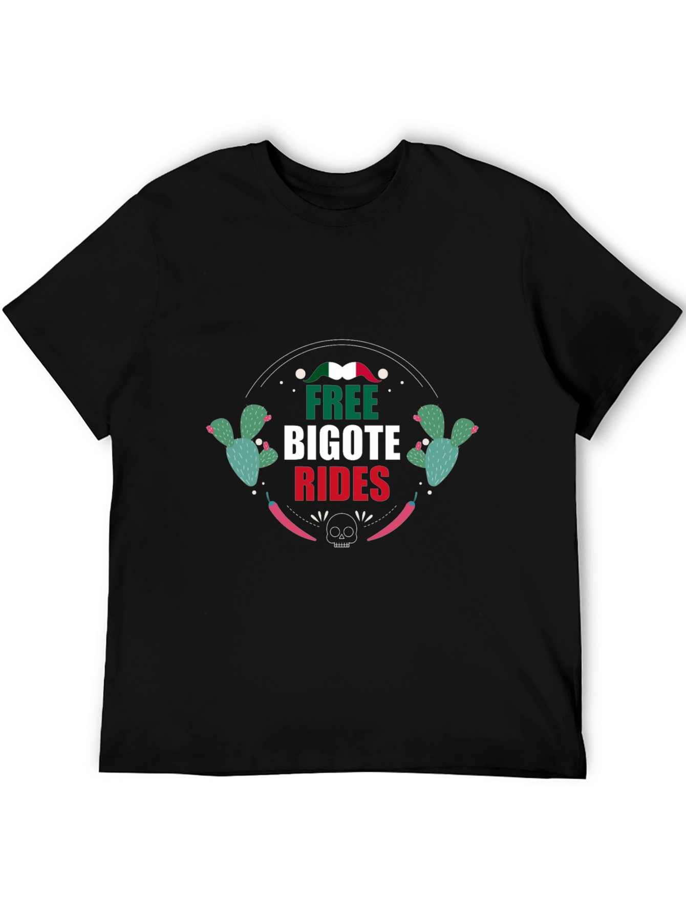 Free Bigote Rides Black Graphic T-Shirt
