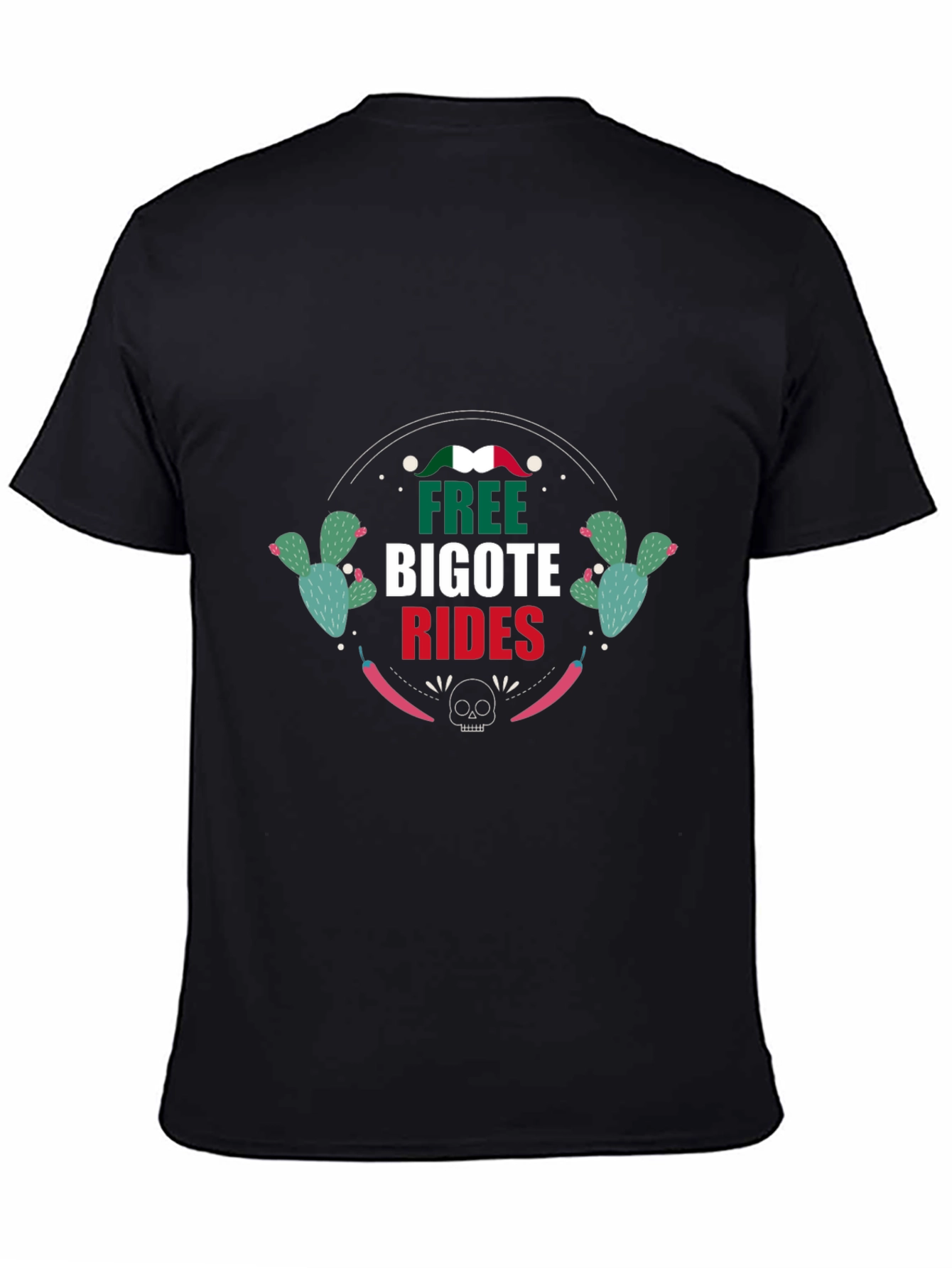 Free Bigote Rides Black Graphic T-Shirt