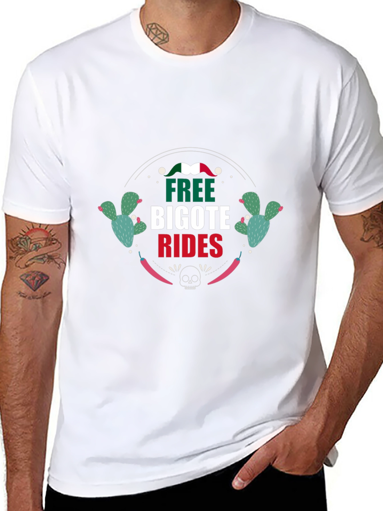Free Bigote Rides Black Graphic T-Shirt