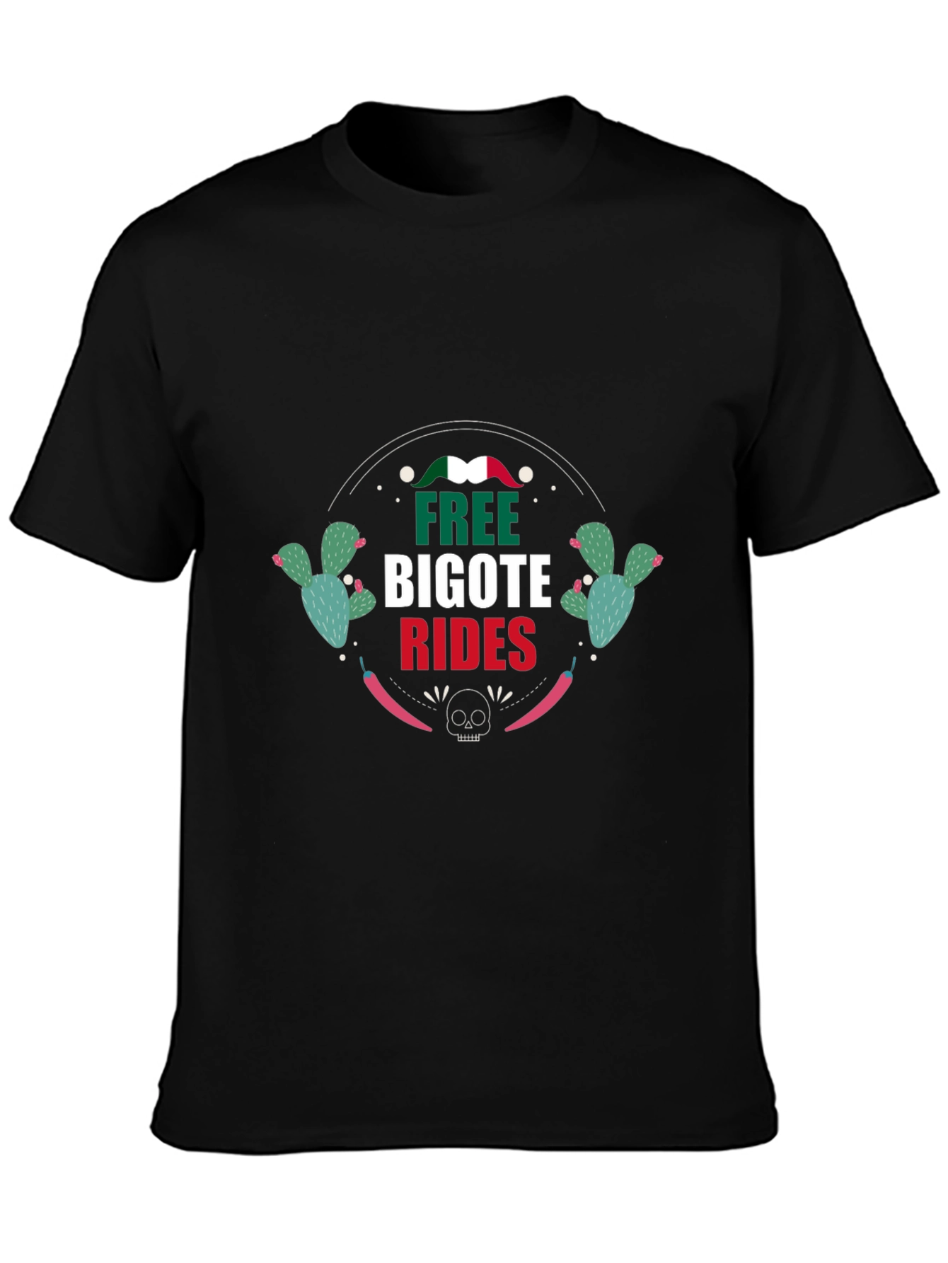 Free Bigote Rides Black Graphic T-Shirt