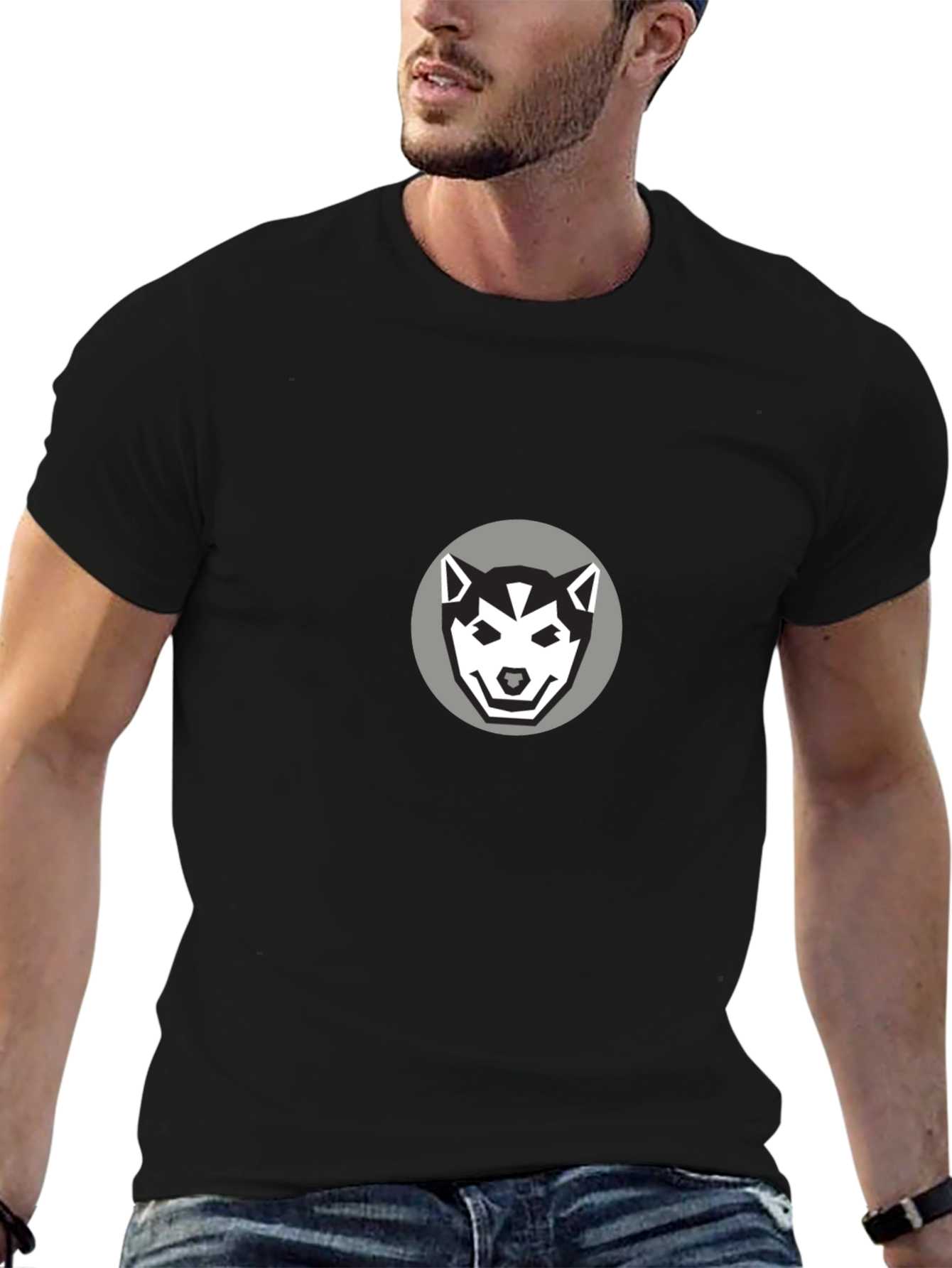Husky Graphic Tee - Black Cotton T-Shirt