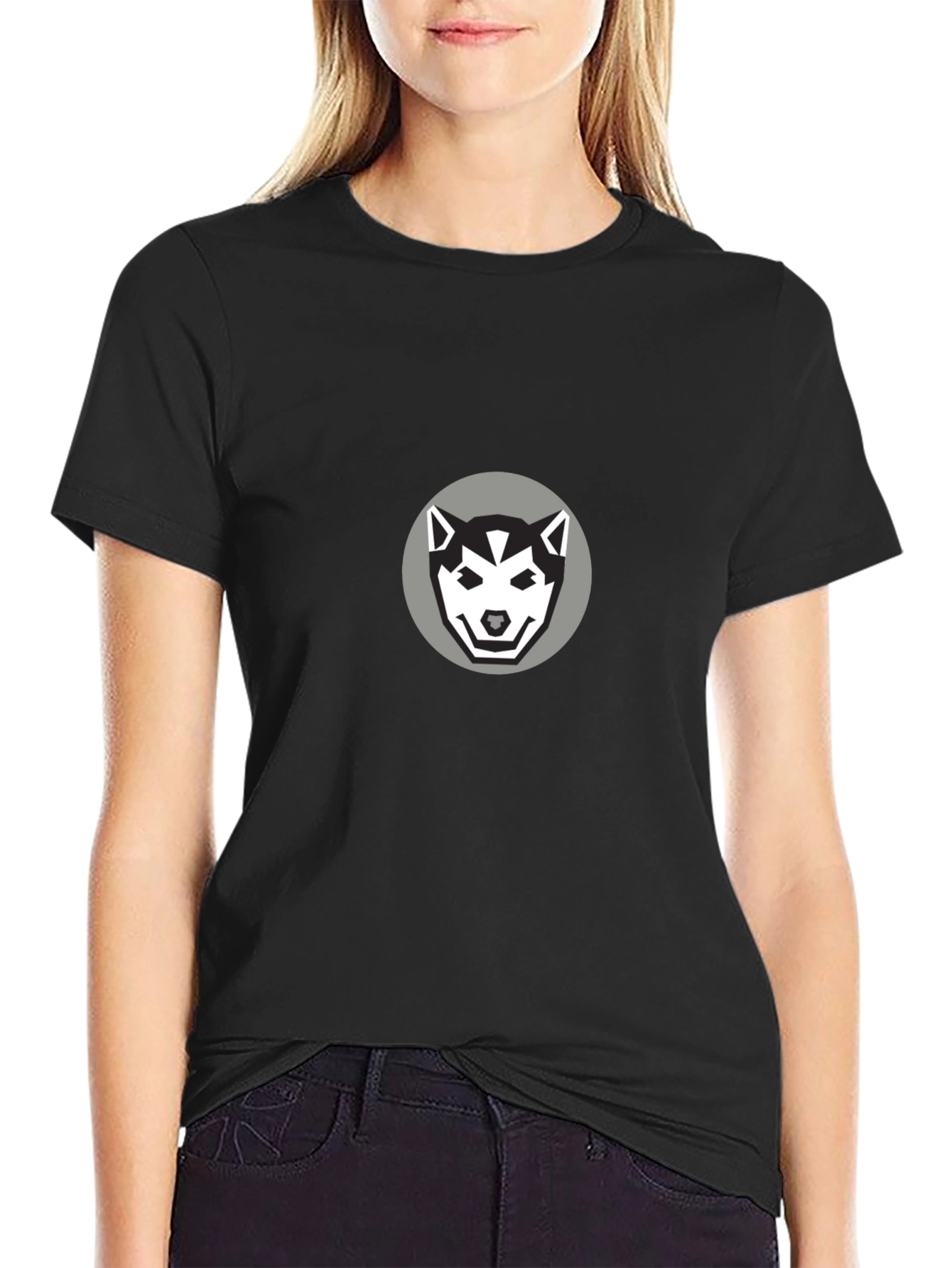 Husky Graphic Tee - Black Cotton T-Shirt