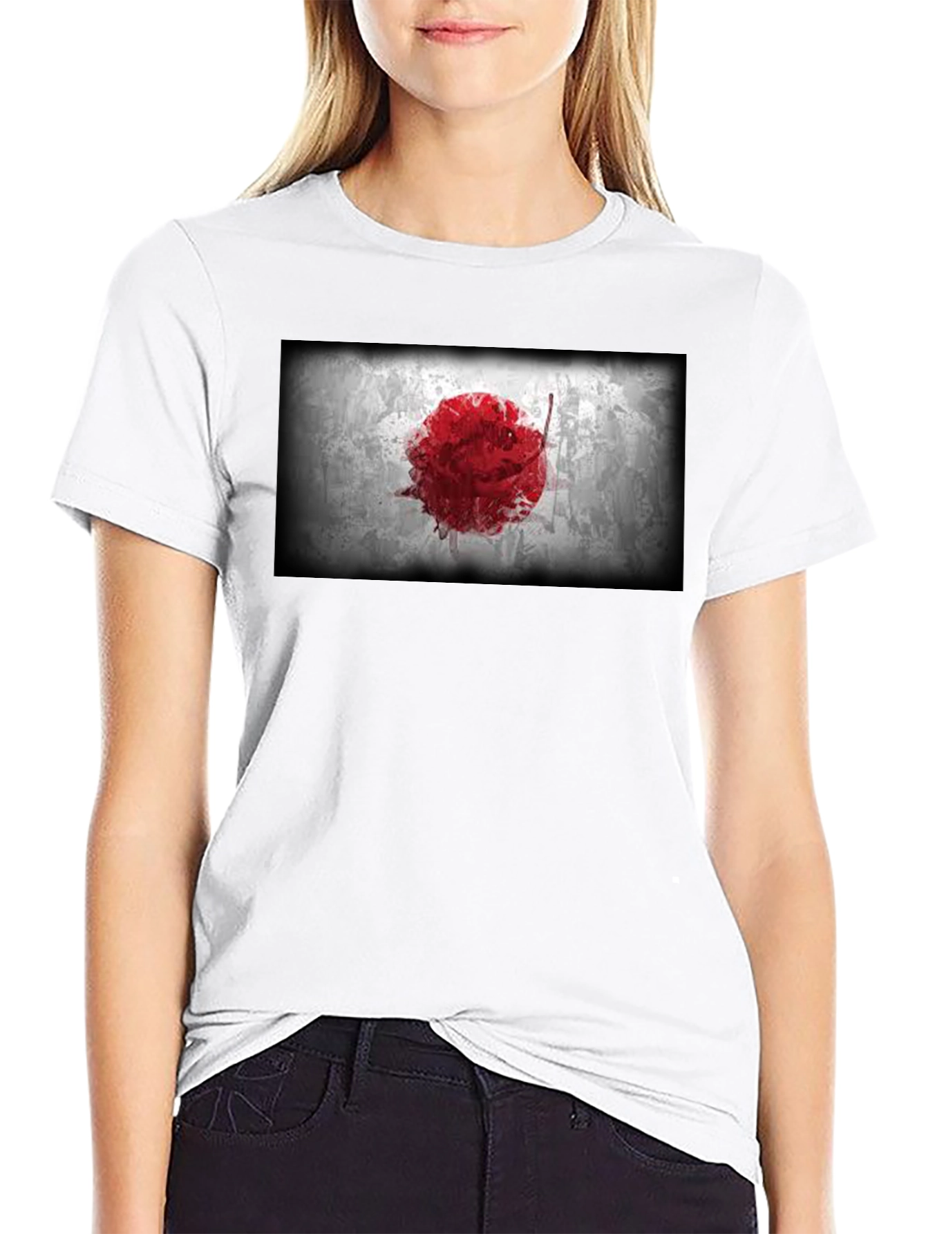 Japanese Flag Graphic Black T-Shirt - Grunge Design