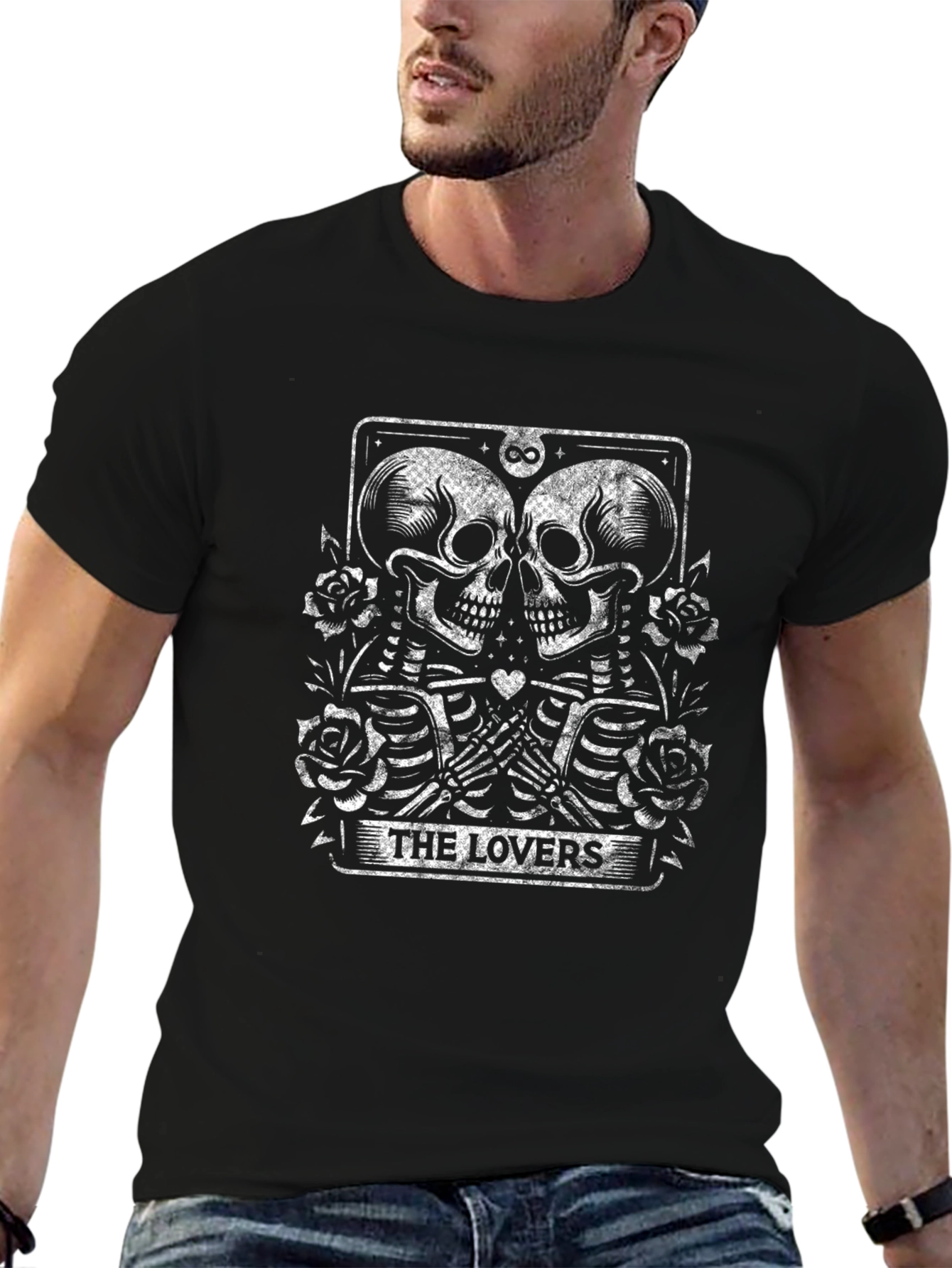 The Lovers Skeleton Tarot Card Graphic T-Shirt