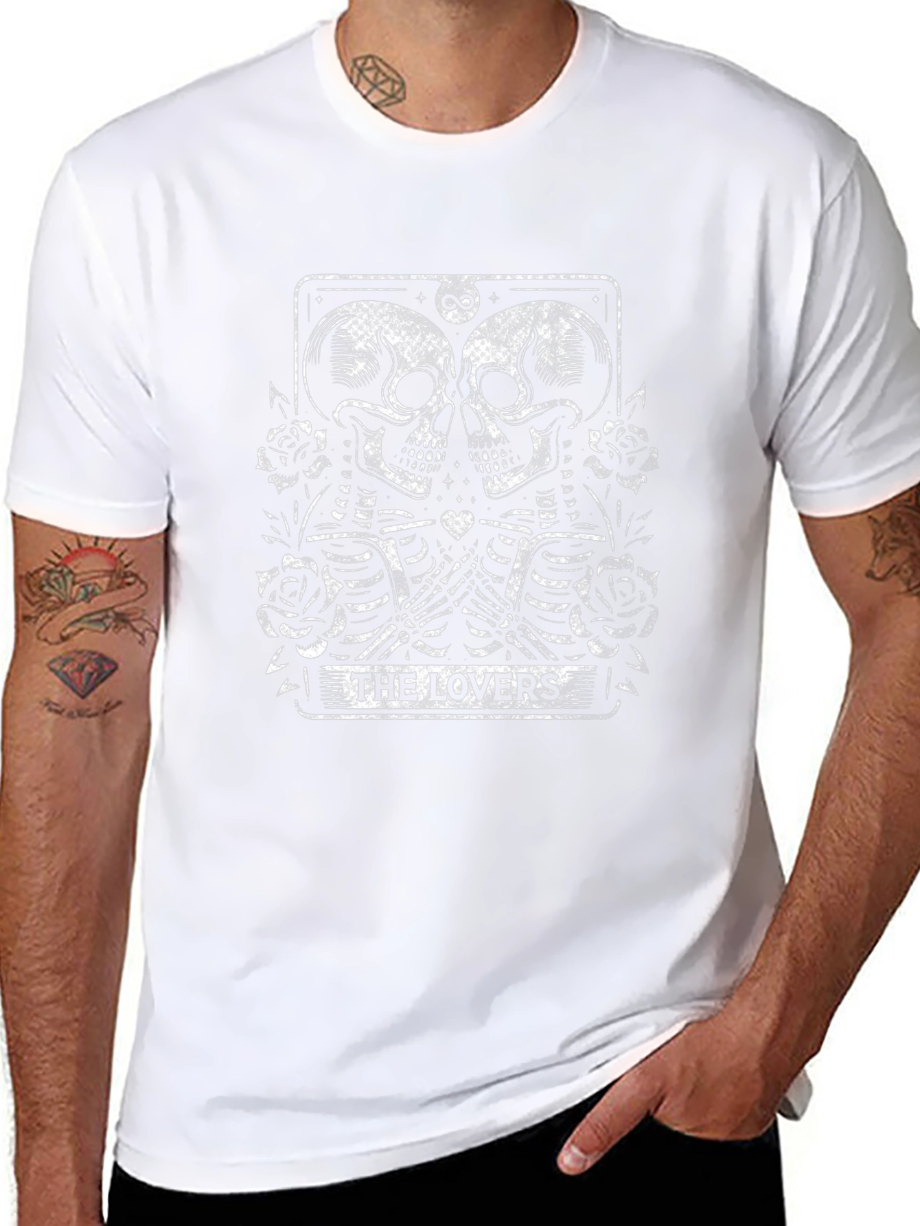 The Lovers Skeleton Tarot Card Graphic T-Shirt