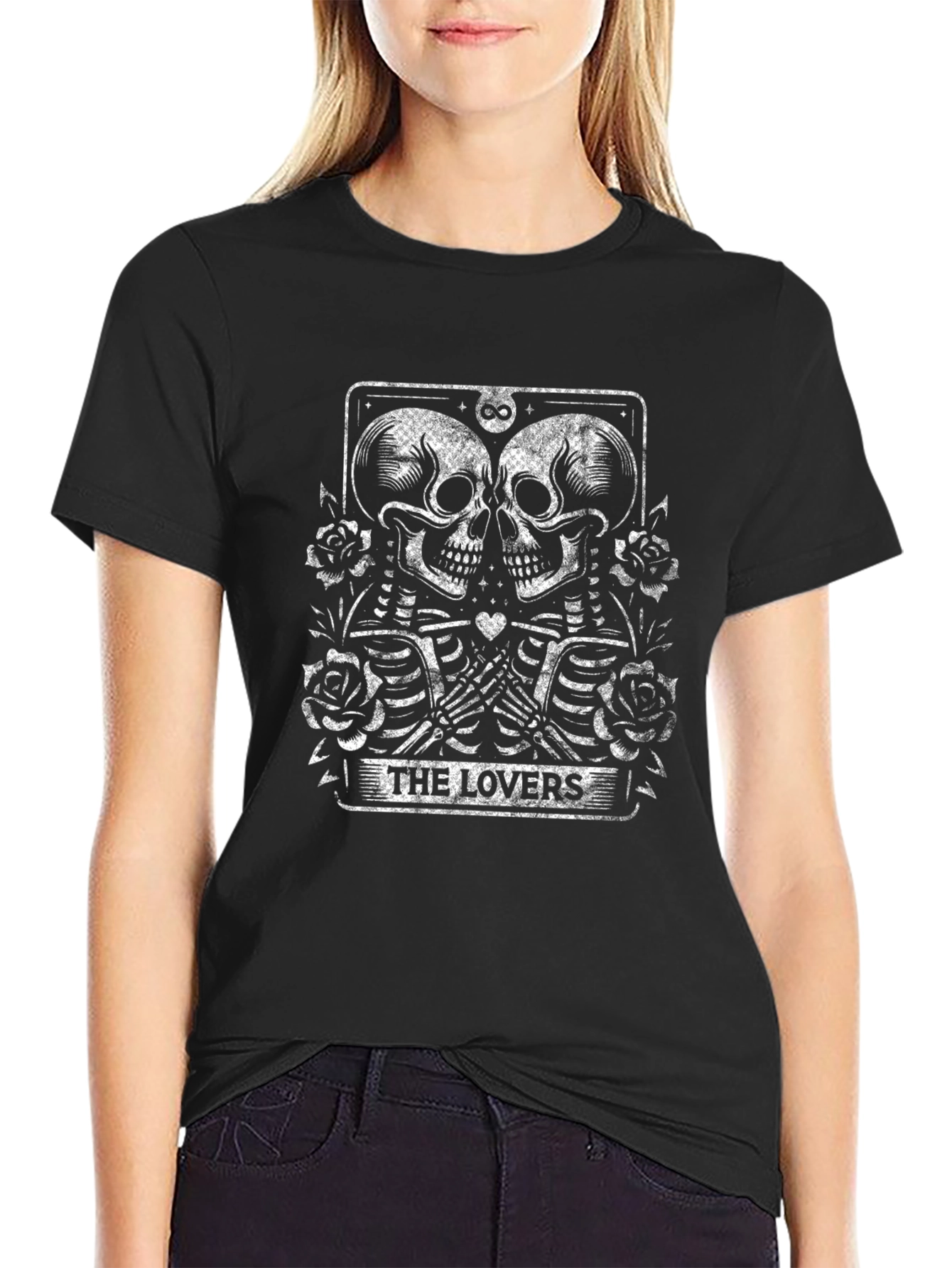 The Lovers Skeleton Tarot Card Graphic T-Shirt