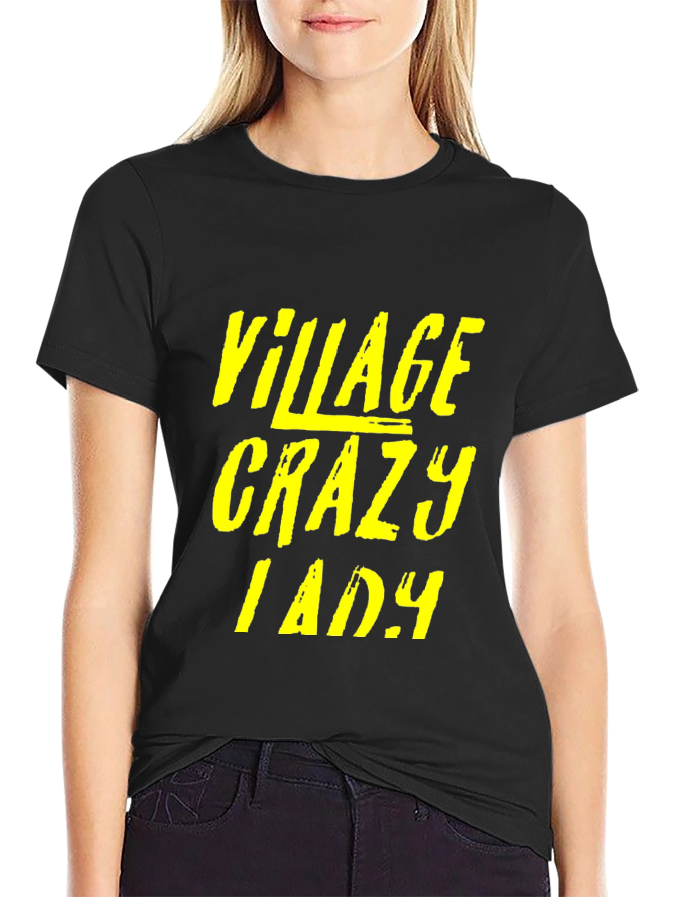 Village Crazy Lady Graphic T-Shirt - Unisex Black Tee