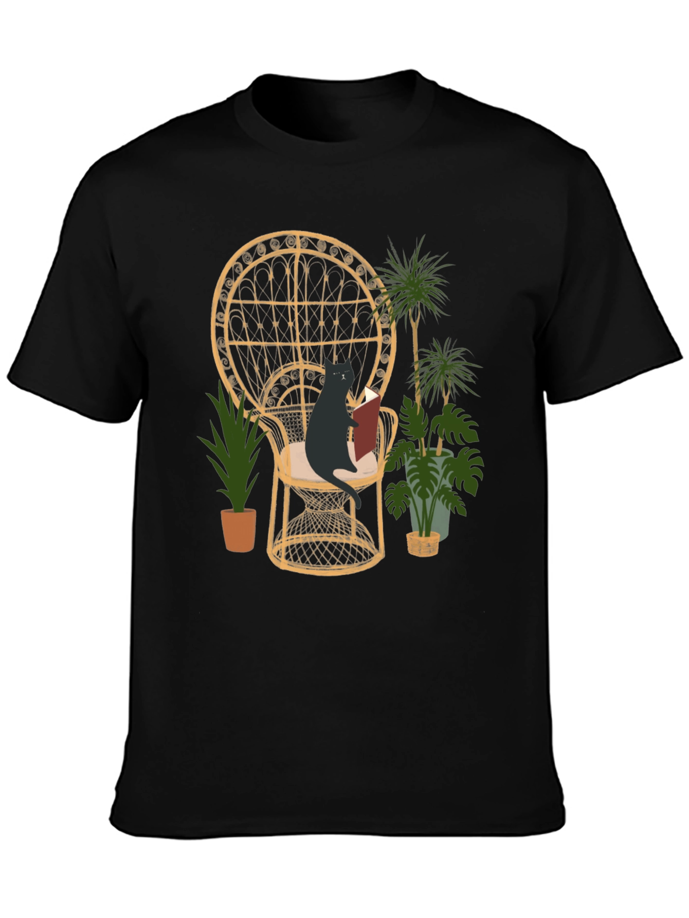 Reading Cat Graphic Tee - Whimsical Style
