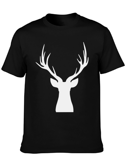 Stylish Deer Head Graphic Tee - Black