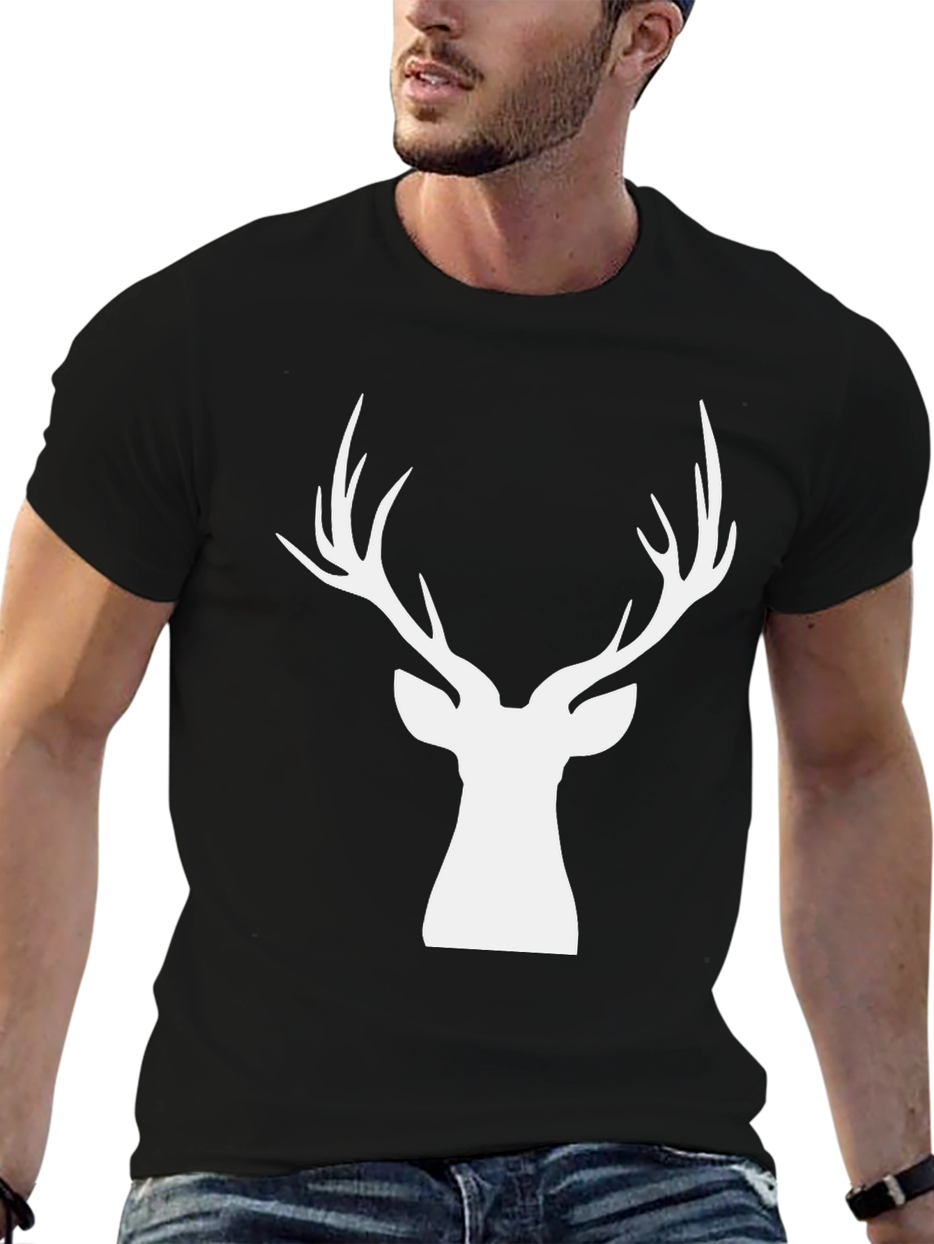Stylish Deer Head Graphic Tee - Black