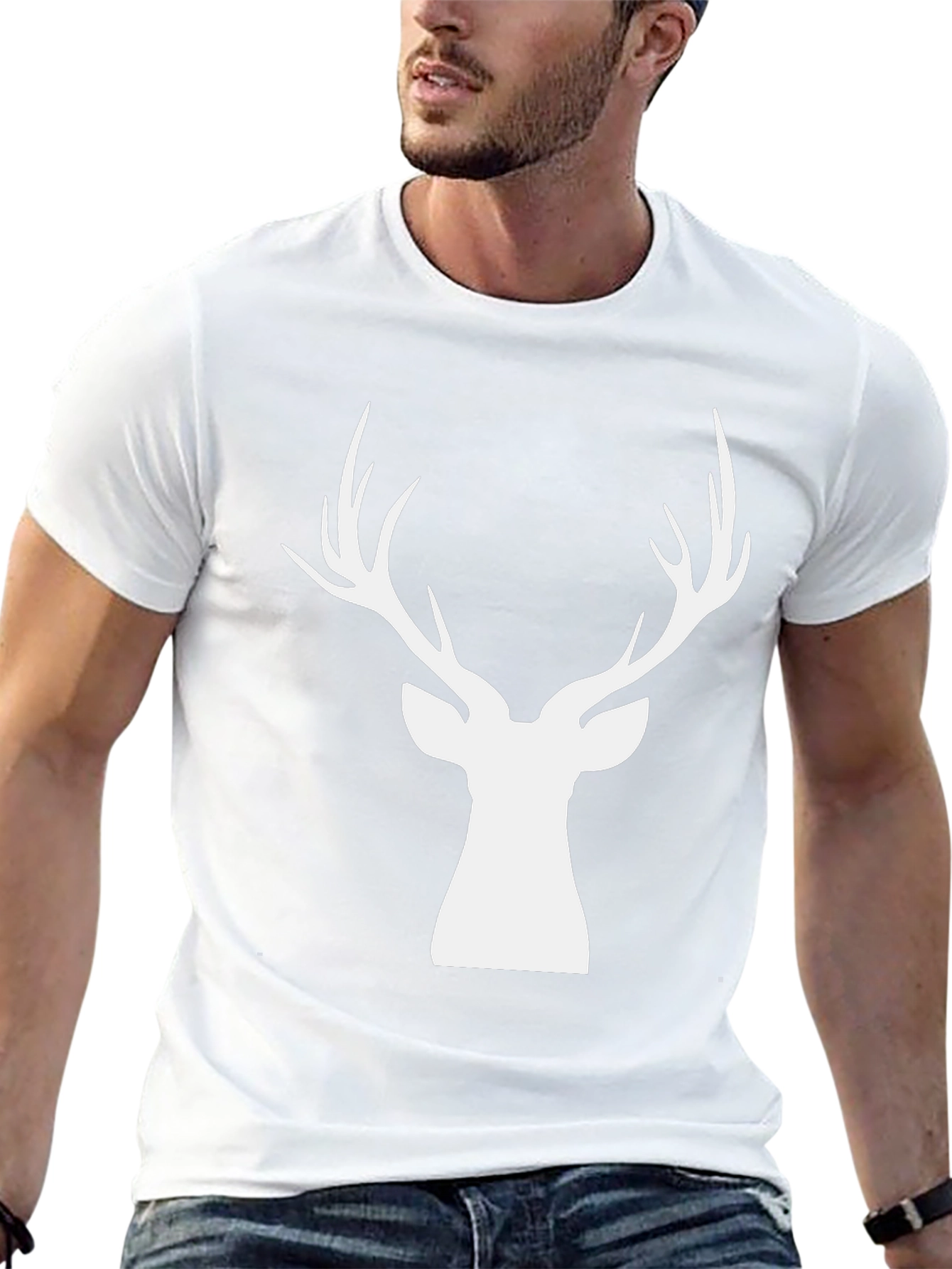 Stylish Deer Head Graphic Tee - Black