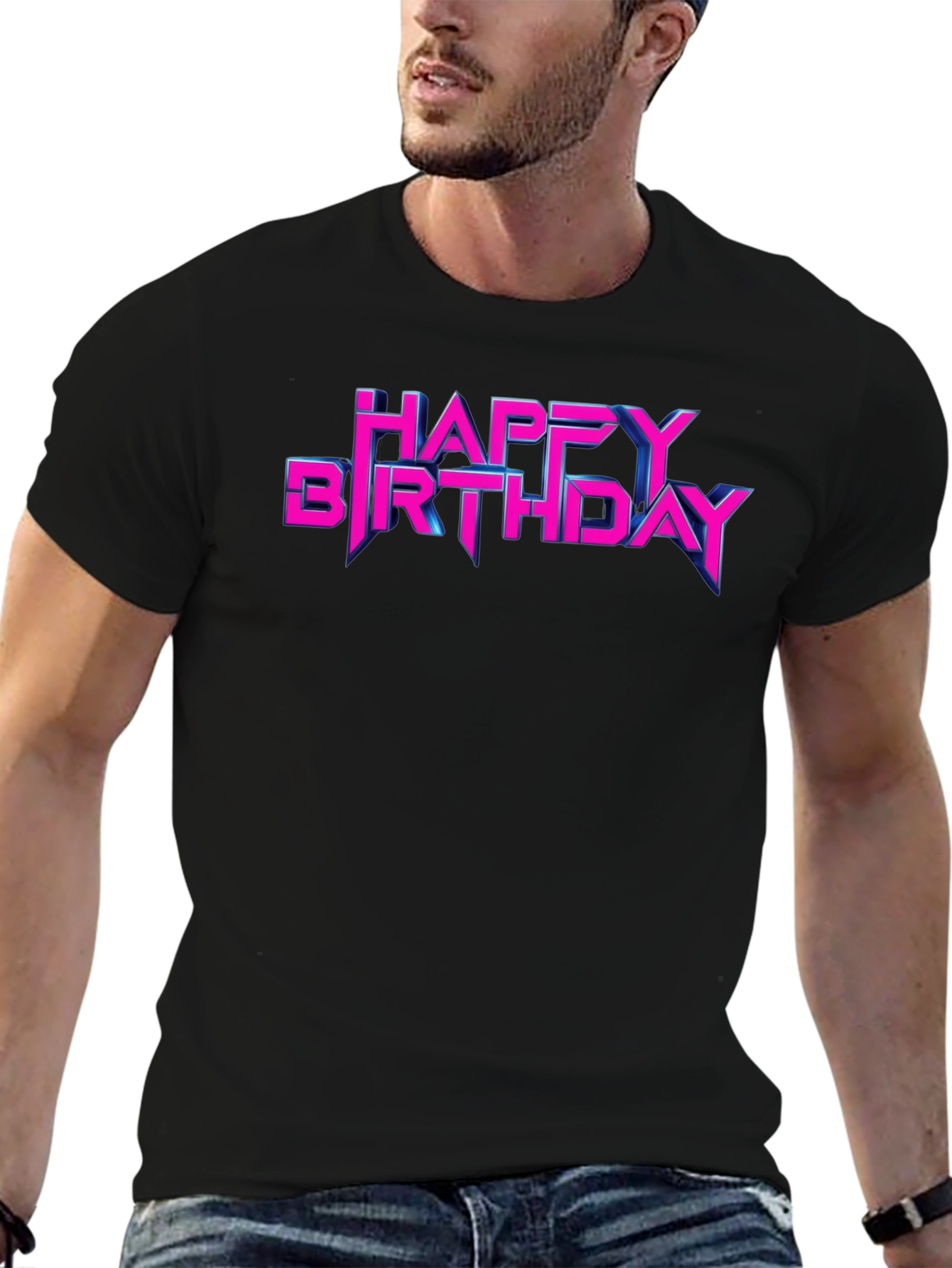 Happy Birthday Neon Retro Style Black T-Shirt
