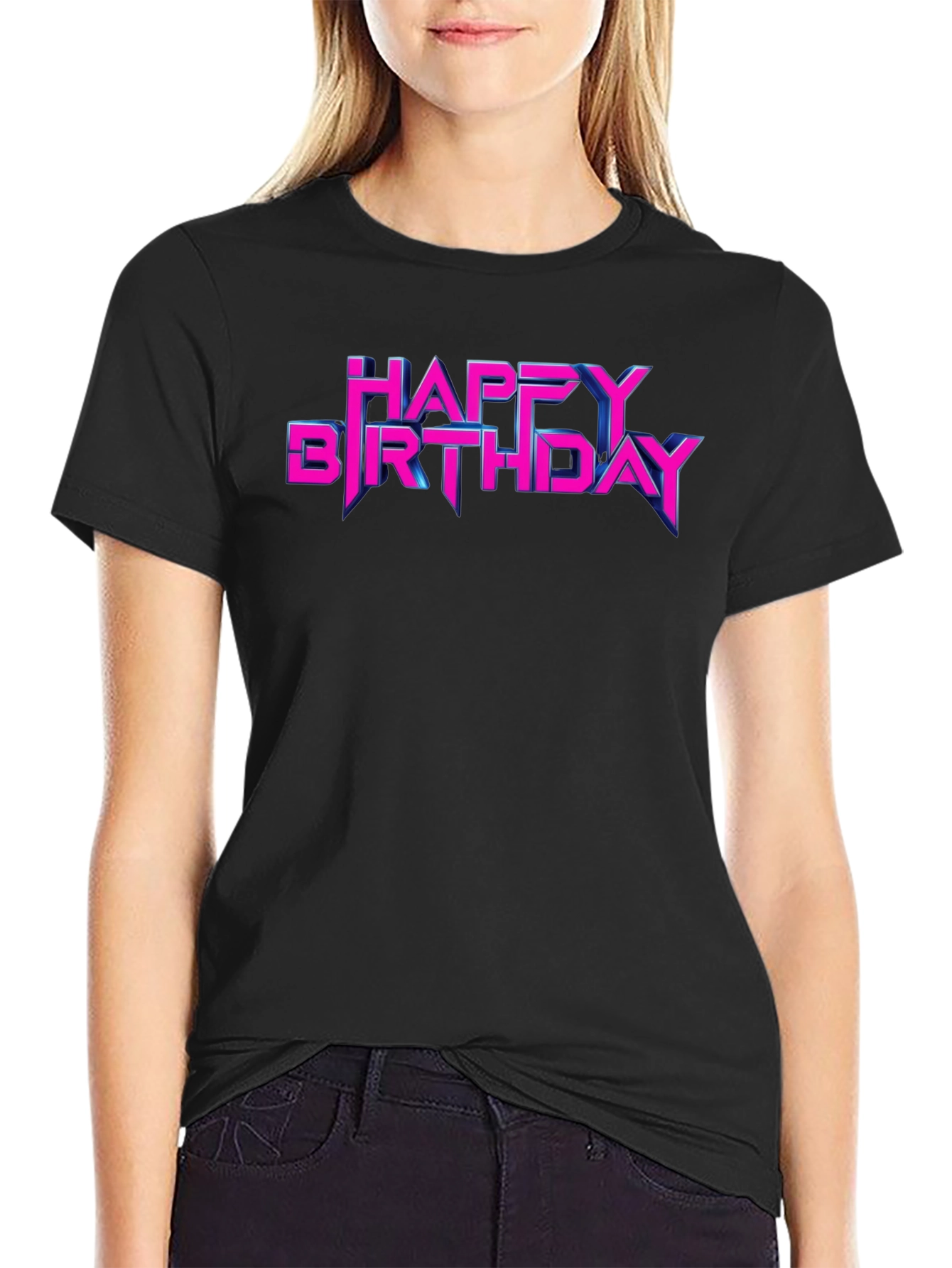 Happy Birthday Neon Retro Style Black T-Shirt