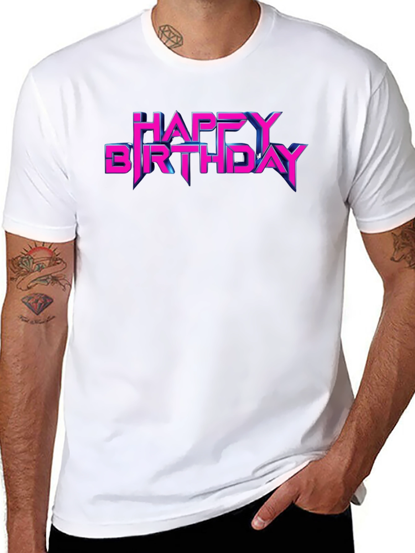 Happy Birthday Neon Retro Style Black T-Shirt