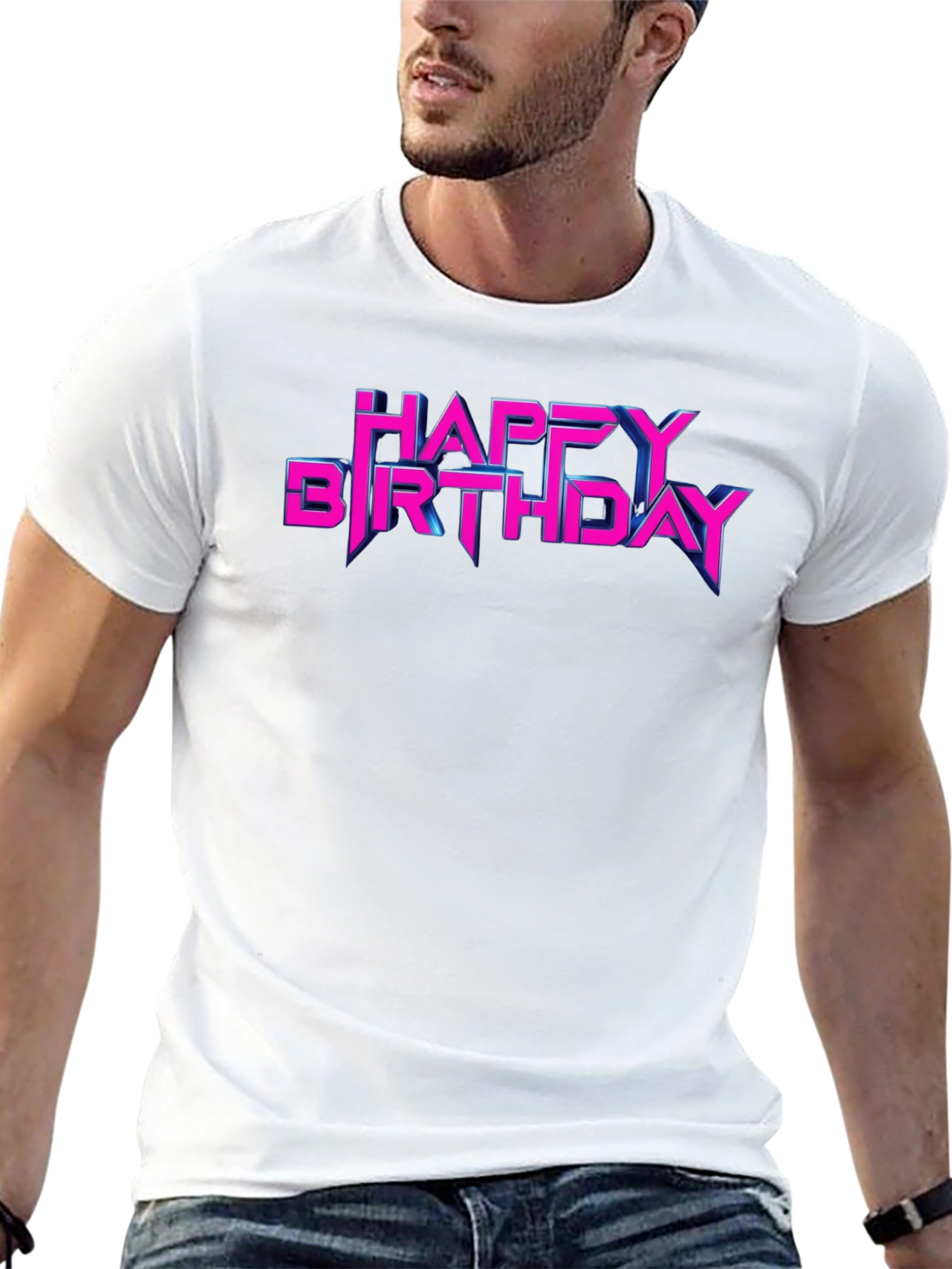 Happy Birthday Neon Retro Style Black T-Shirt