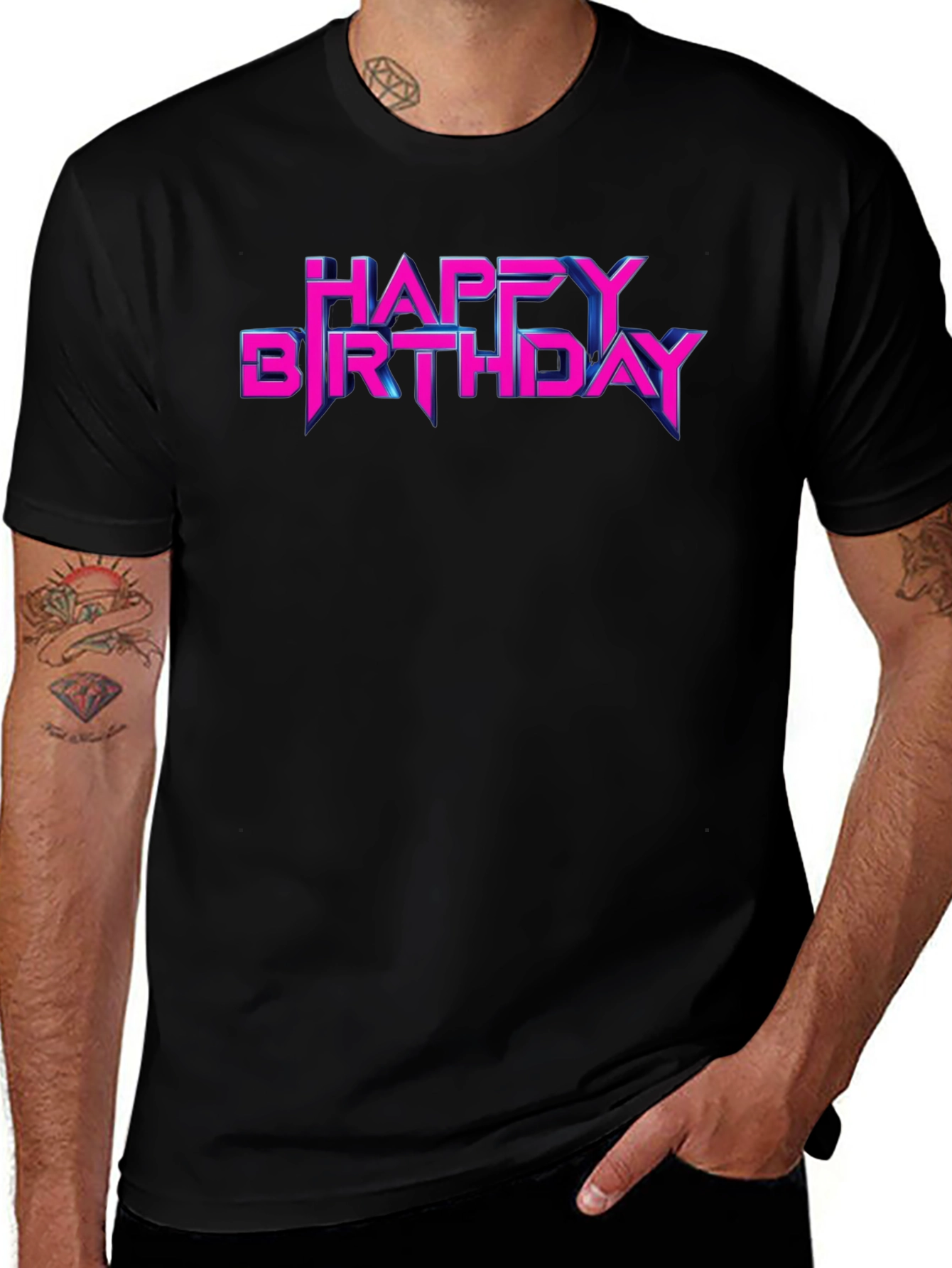 Happy Birthday Neon Retro Style Black T-Shirt