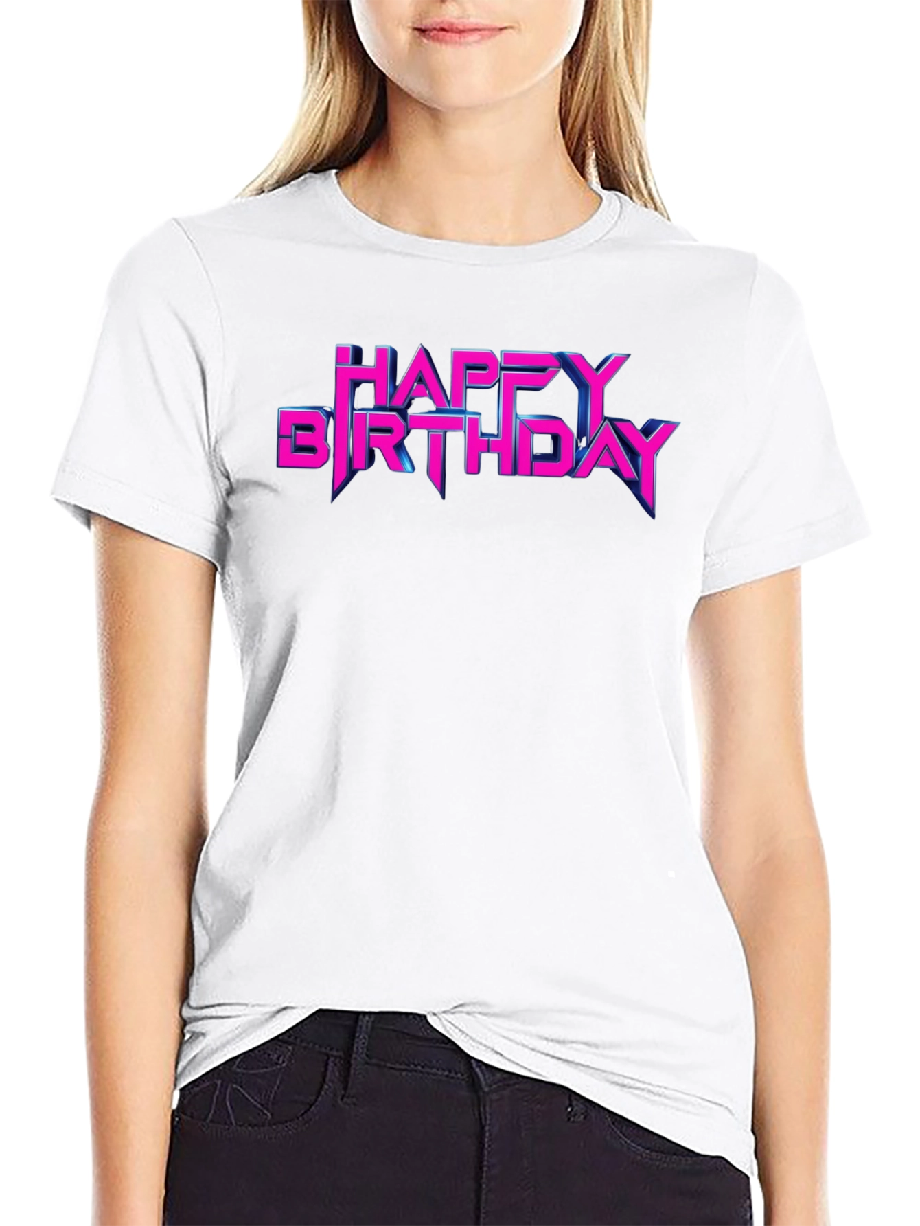 Happy Birthday Neon Retro Style Black T-Shirt