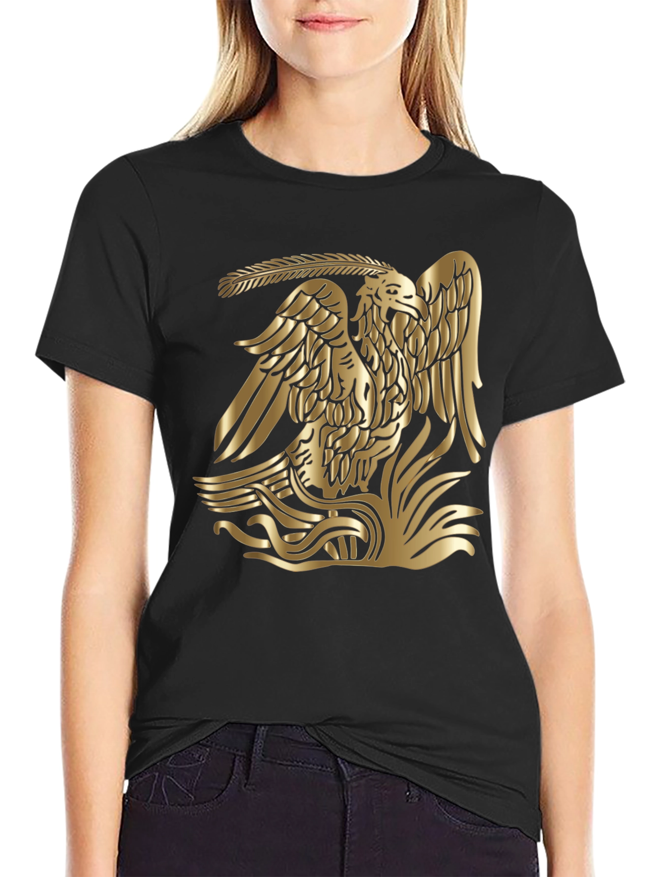 Gold Aztec Eagle Graphic Tee - Black