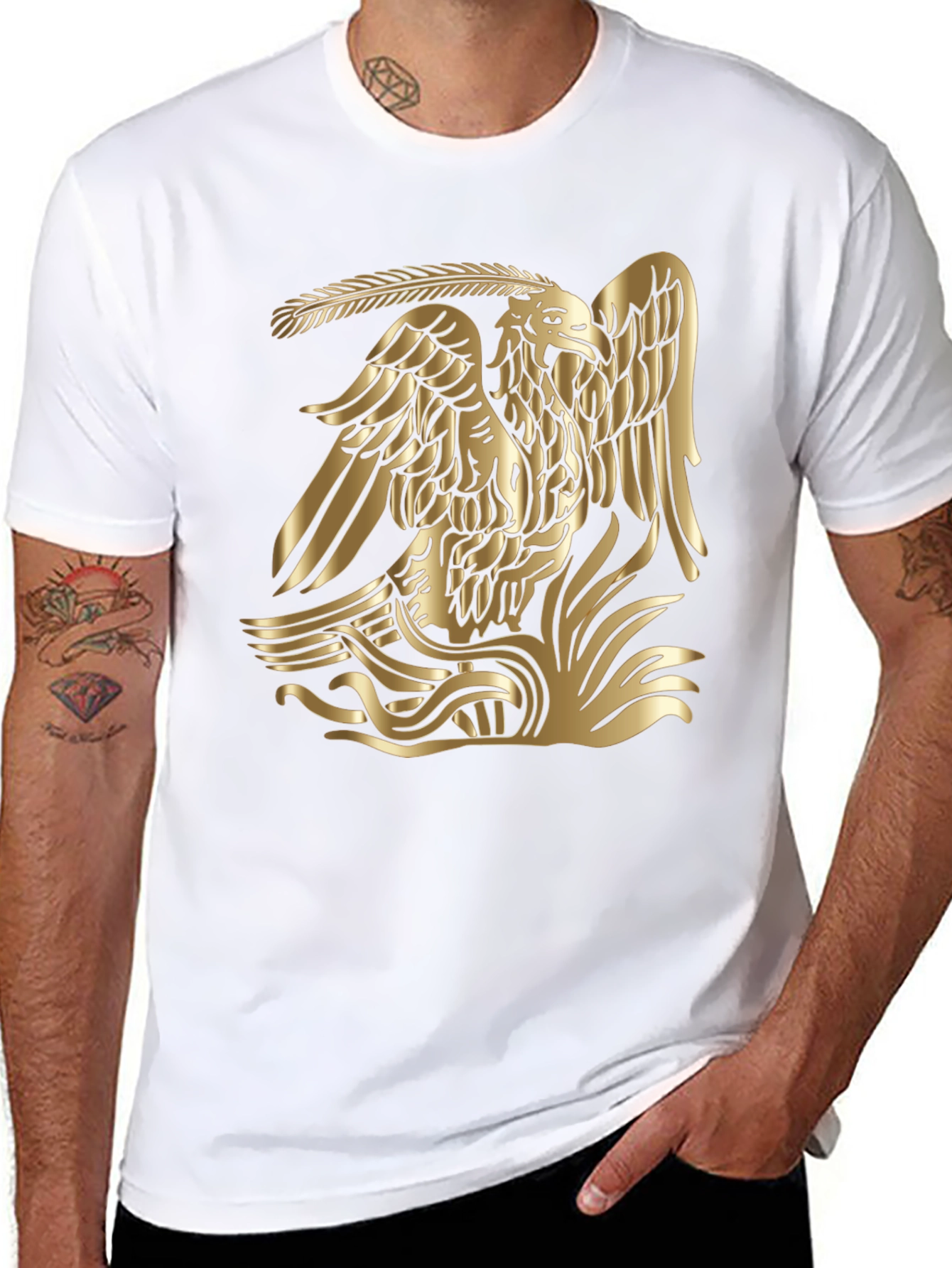 Gold Aztec Eagle Graphic Tee - Black