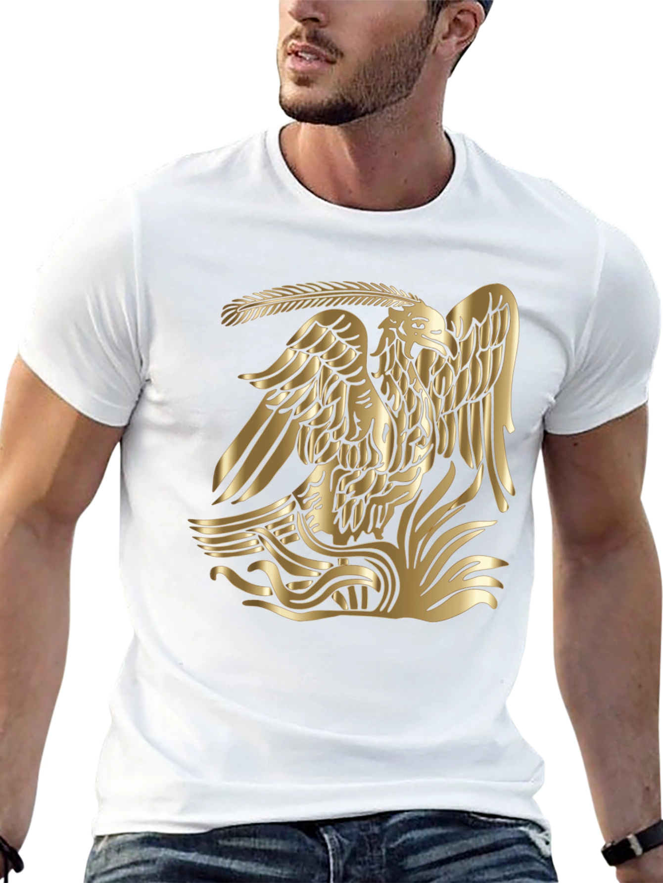 Gold Aztec Eagle Graphic Tee - Black