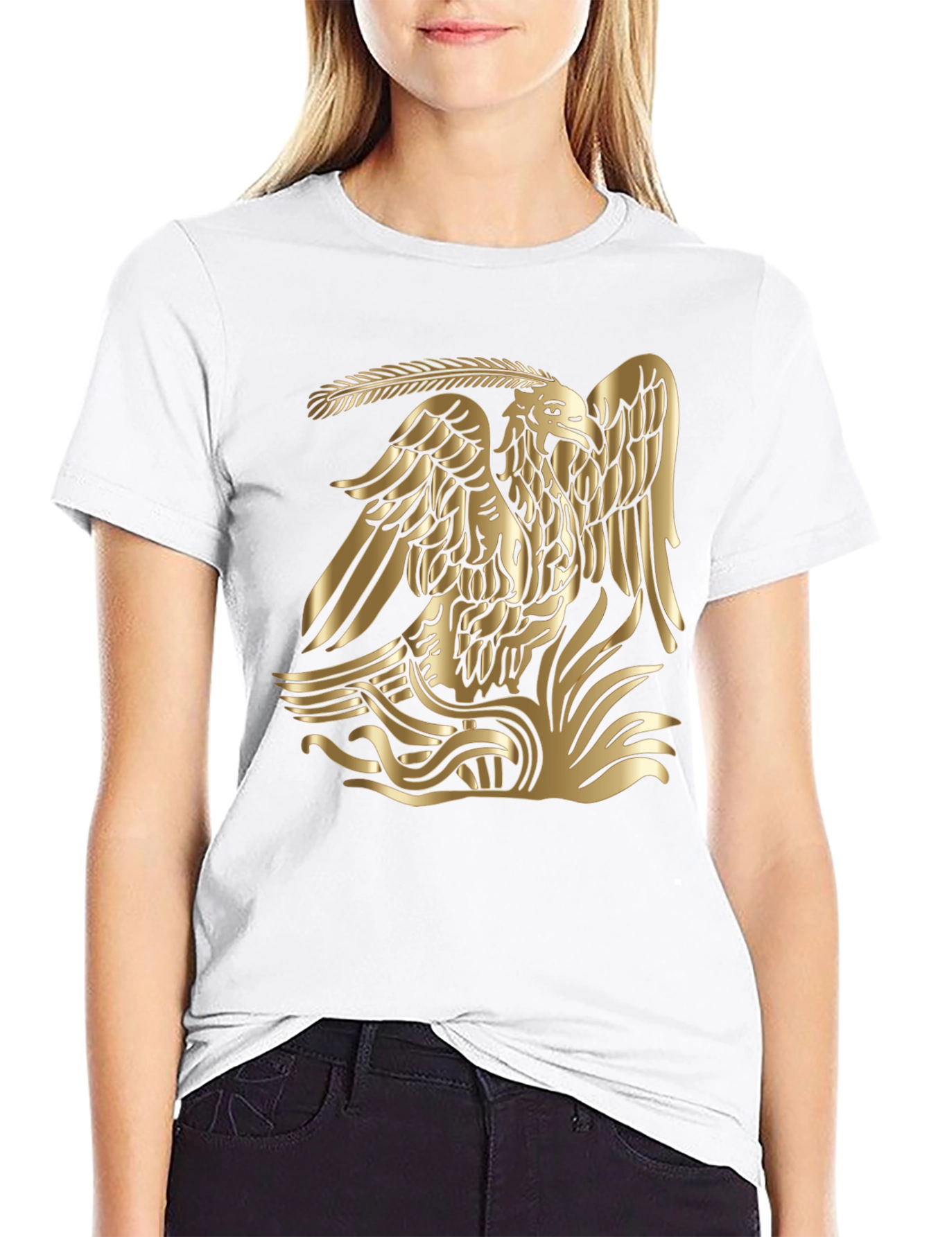 Gold Aztec Eagle Graphic Tee - Black