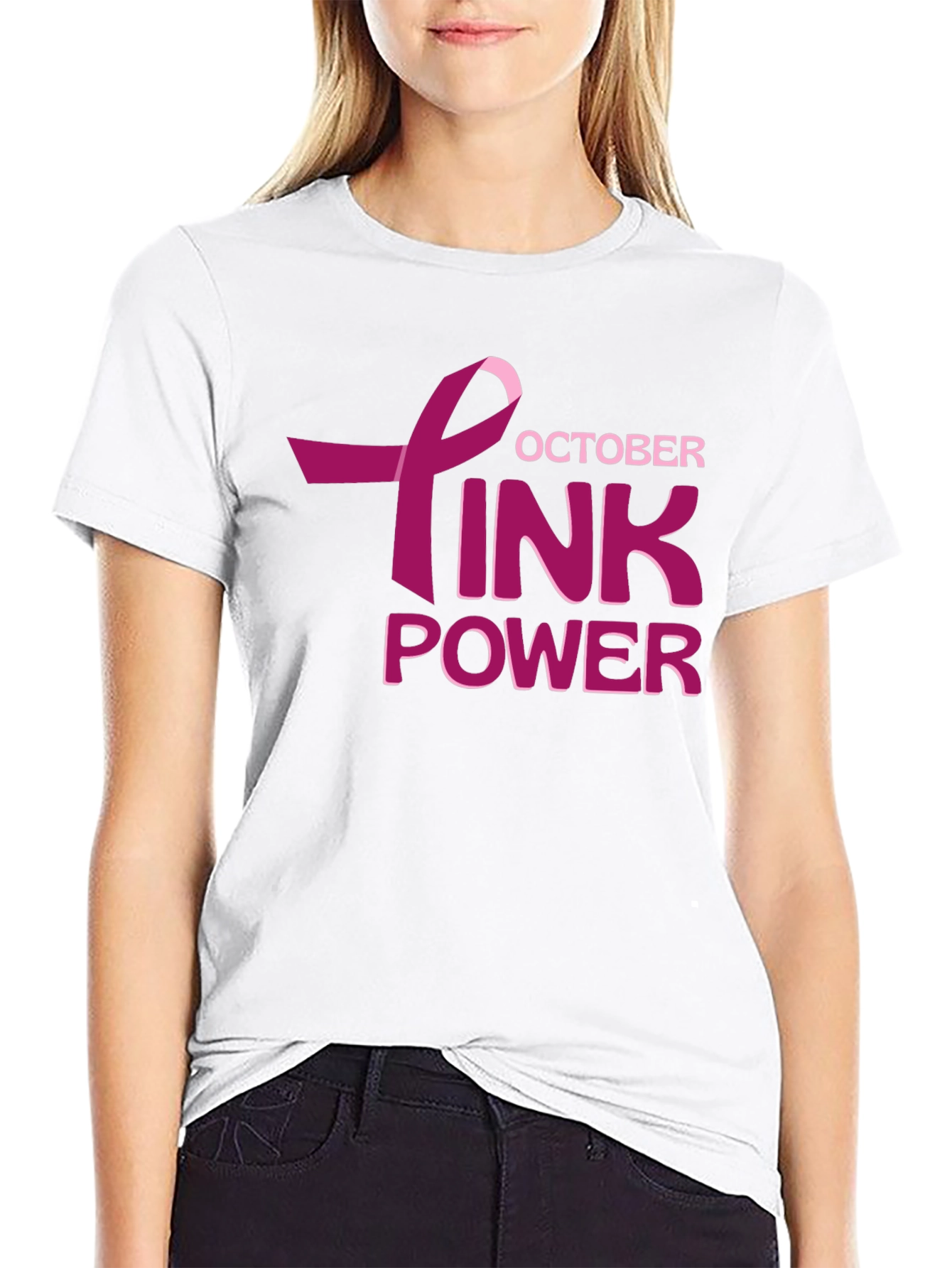 October Pink Power Breast Cancer Awareness T-Shirt