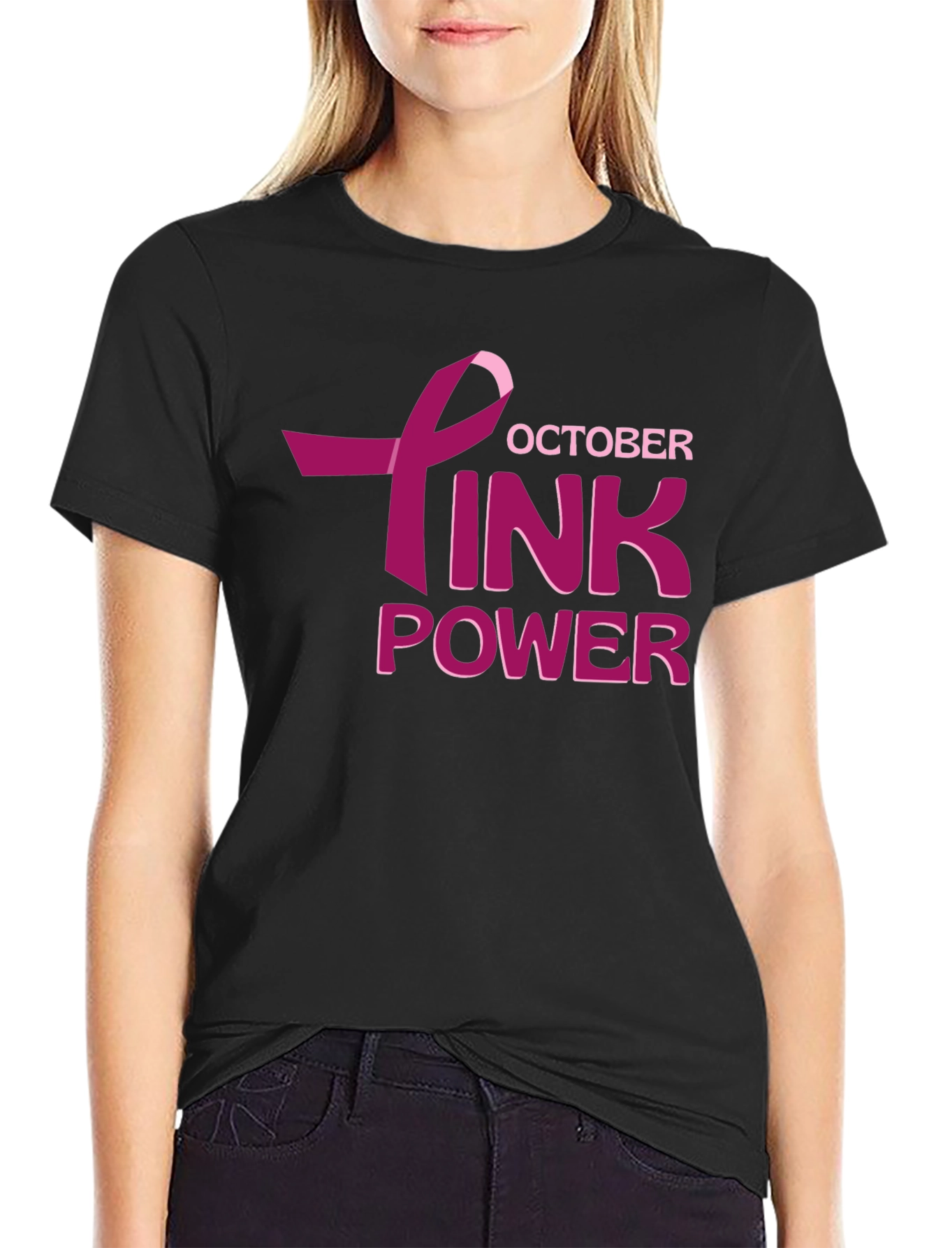 October Pink Power Breast Cancer Awareness T-Shirt