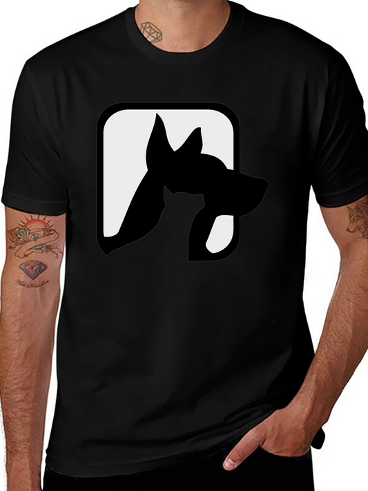 Dog & Cat Silhouette Graphic Tee - Black Cotton Blend