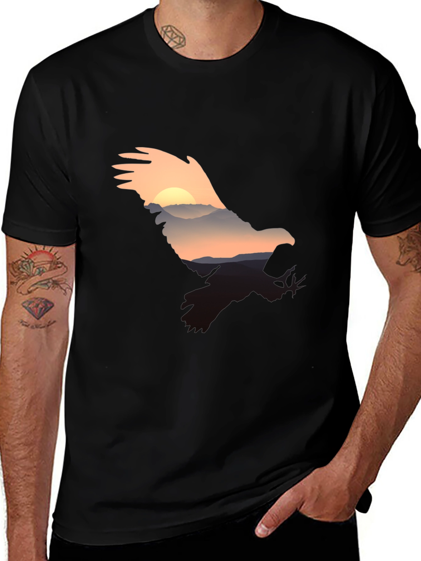 Eagle Sunset Graphic Tee - Mens Black T-Shirt