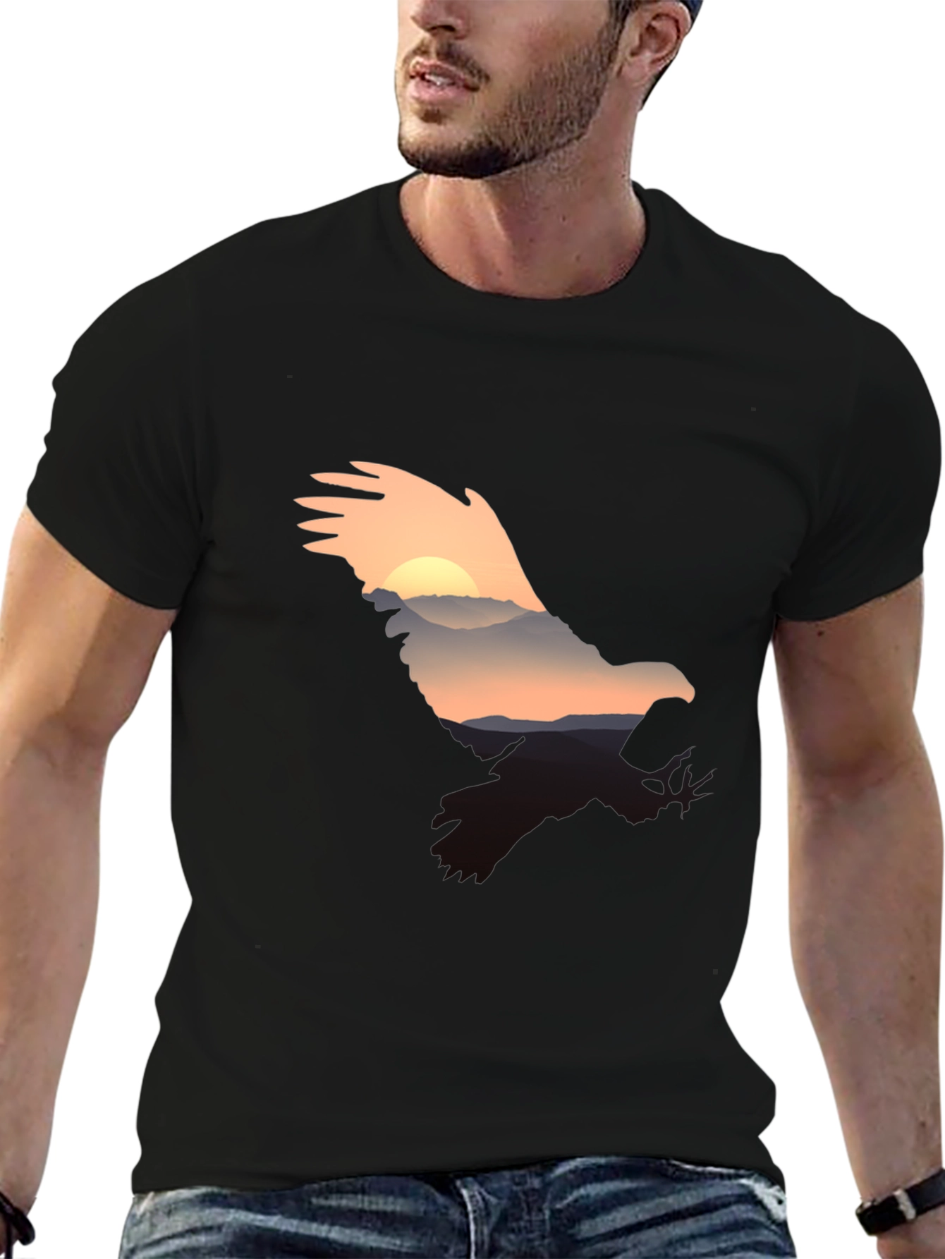 Eagle Sunset Graphic Tee - Mens Black T-Shirt
