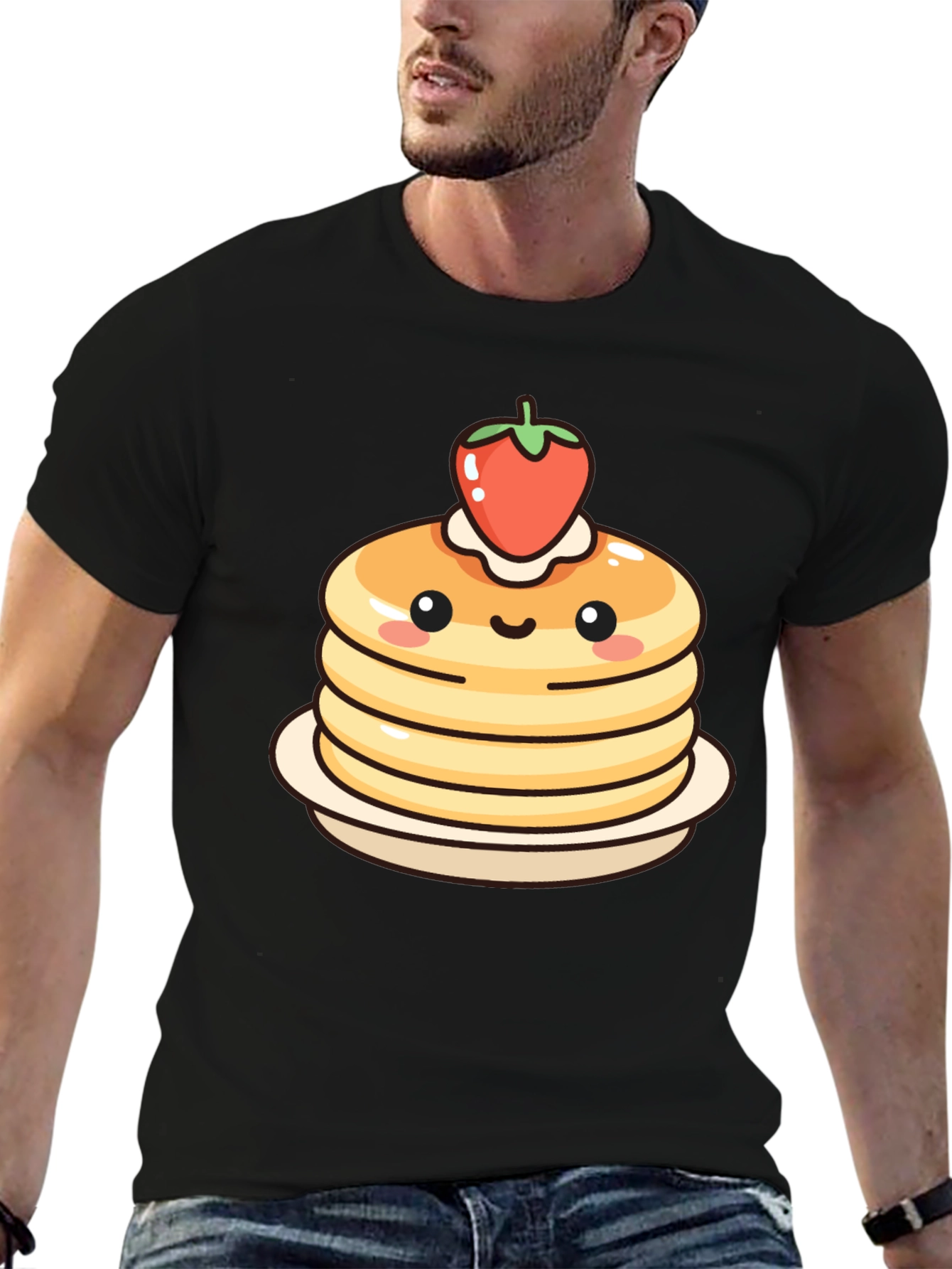 Cute Pancake Stack Graphic Tee - Black