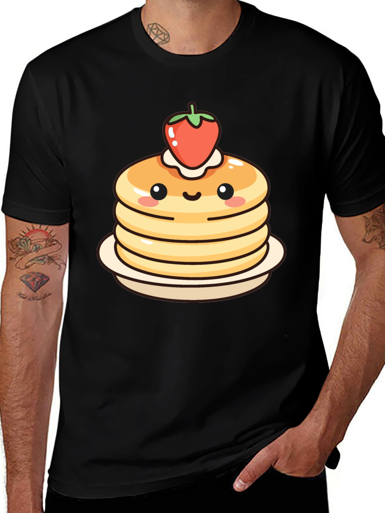 Cute Pancake Stack Graphic Tee - Black