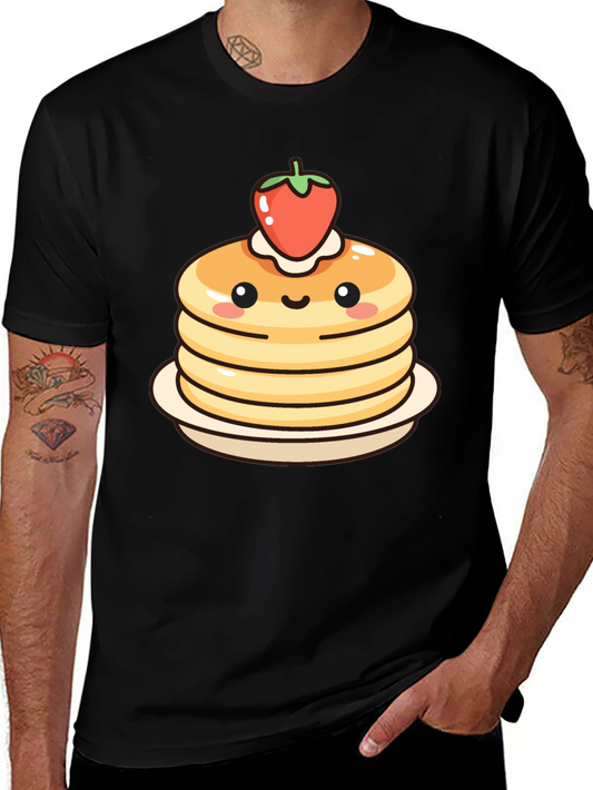 Cute Pancake Stack Graphic Tee - Black