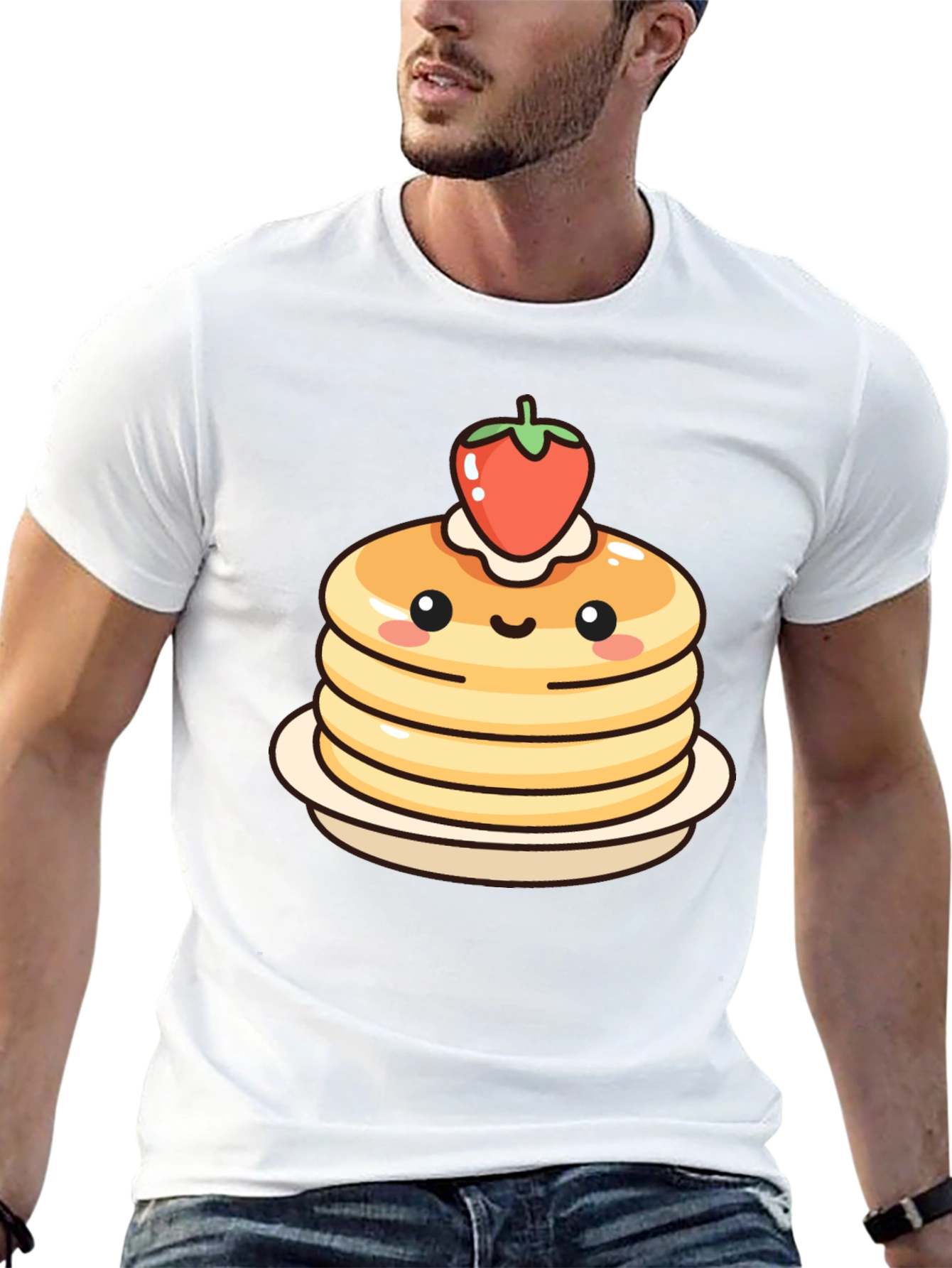Cute Pancake Stack Graphic Tee - Black