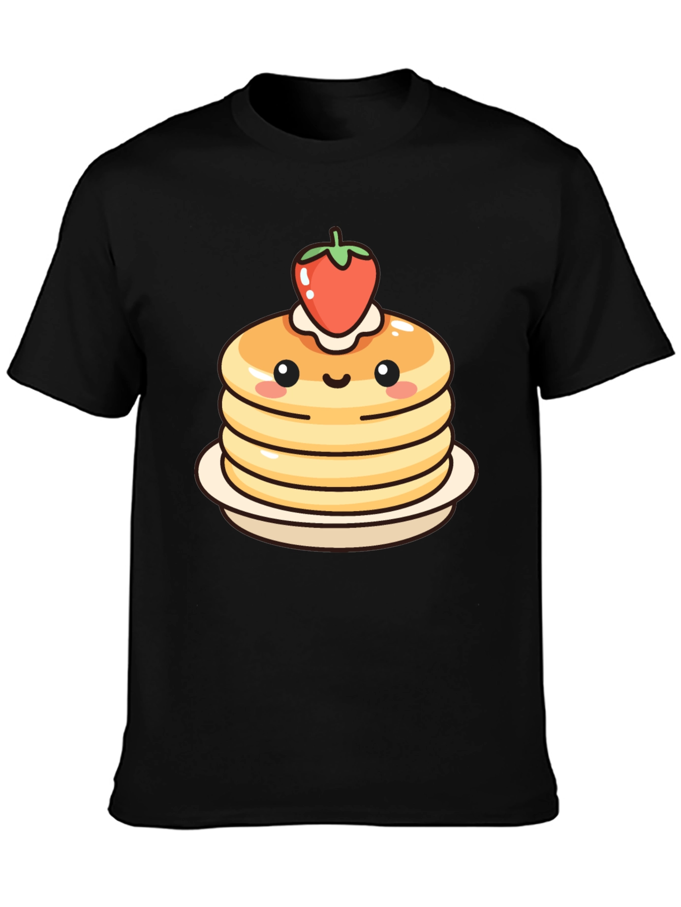 Cute Pancake Stack Graphic Tee - Black