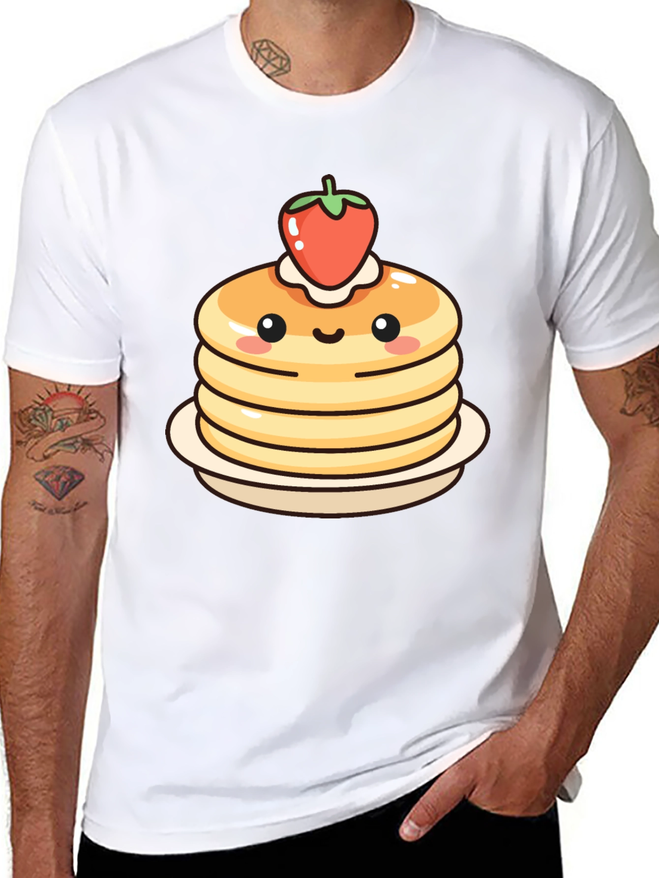 Cute Pancake Stack Graphic Tee - Black