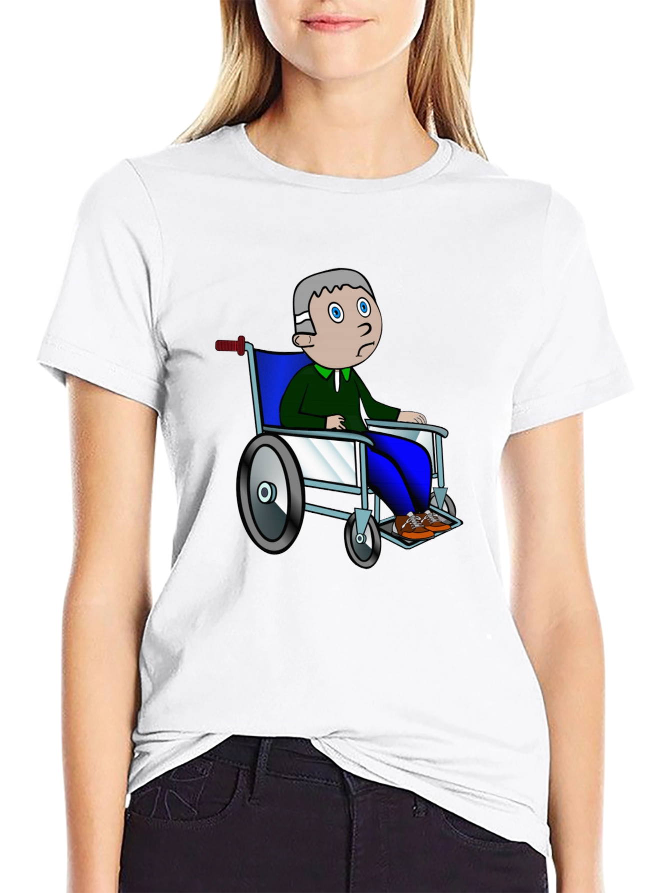 Cartoon Man Wheelchair Black Graphic Tee