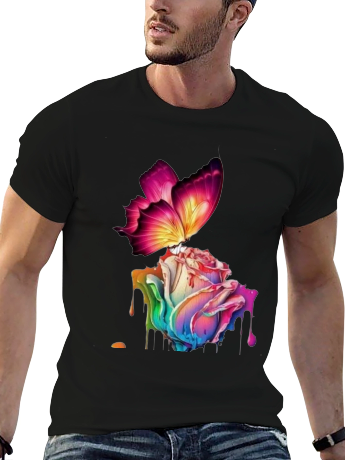 Butterfly Rose Graphic Black T-Shirt