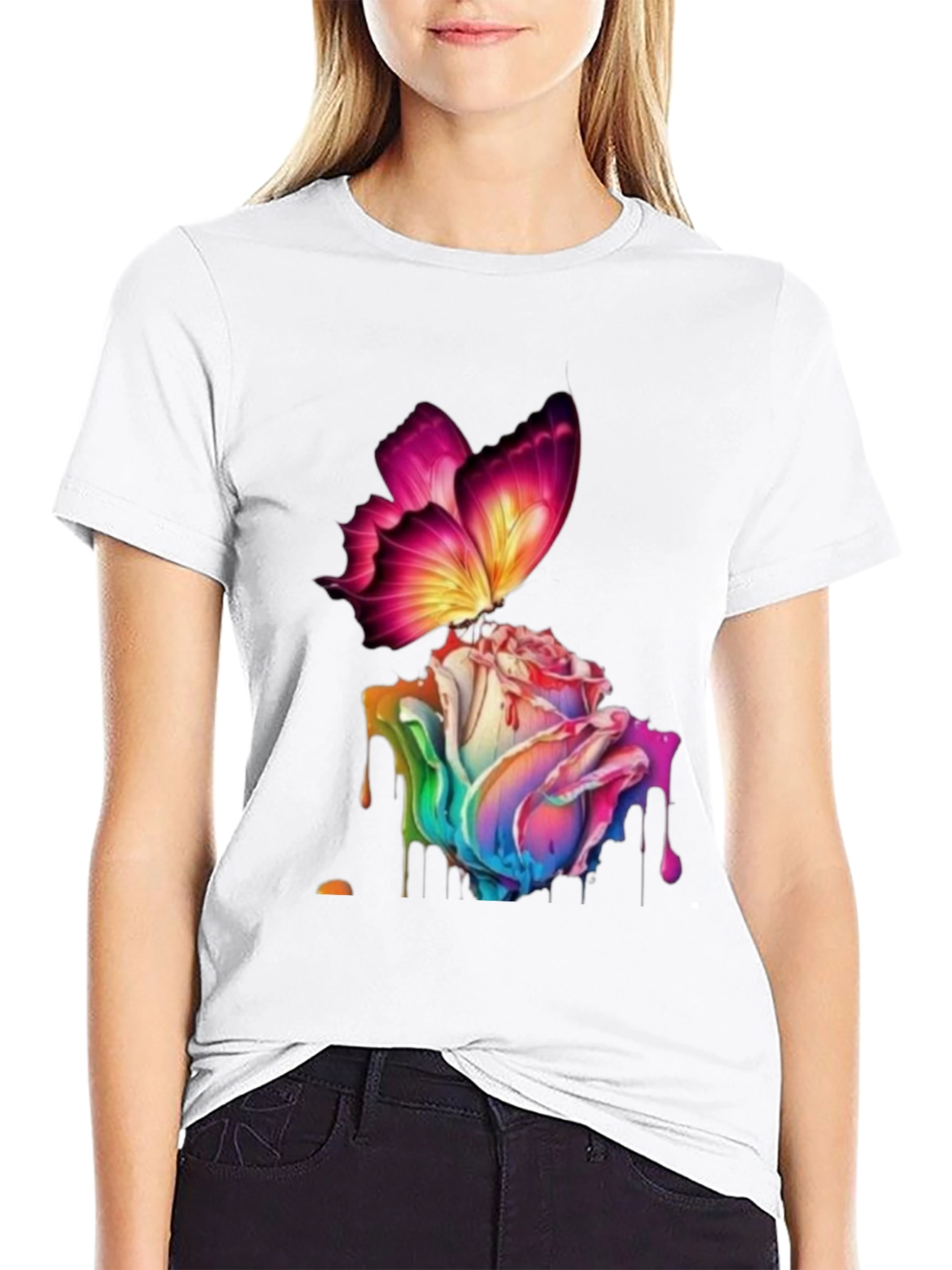 Butterfly Rose Graphic Black T-Shirt