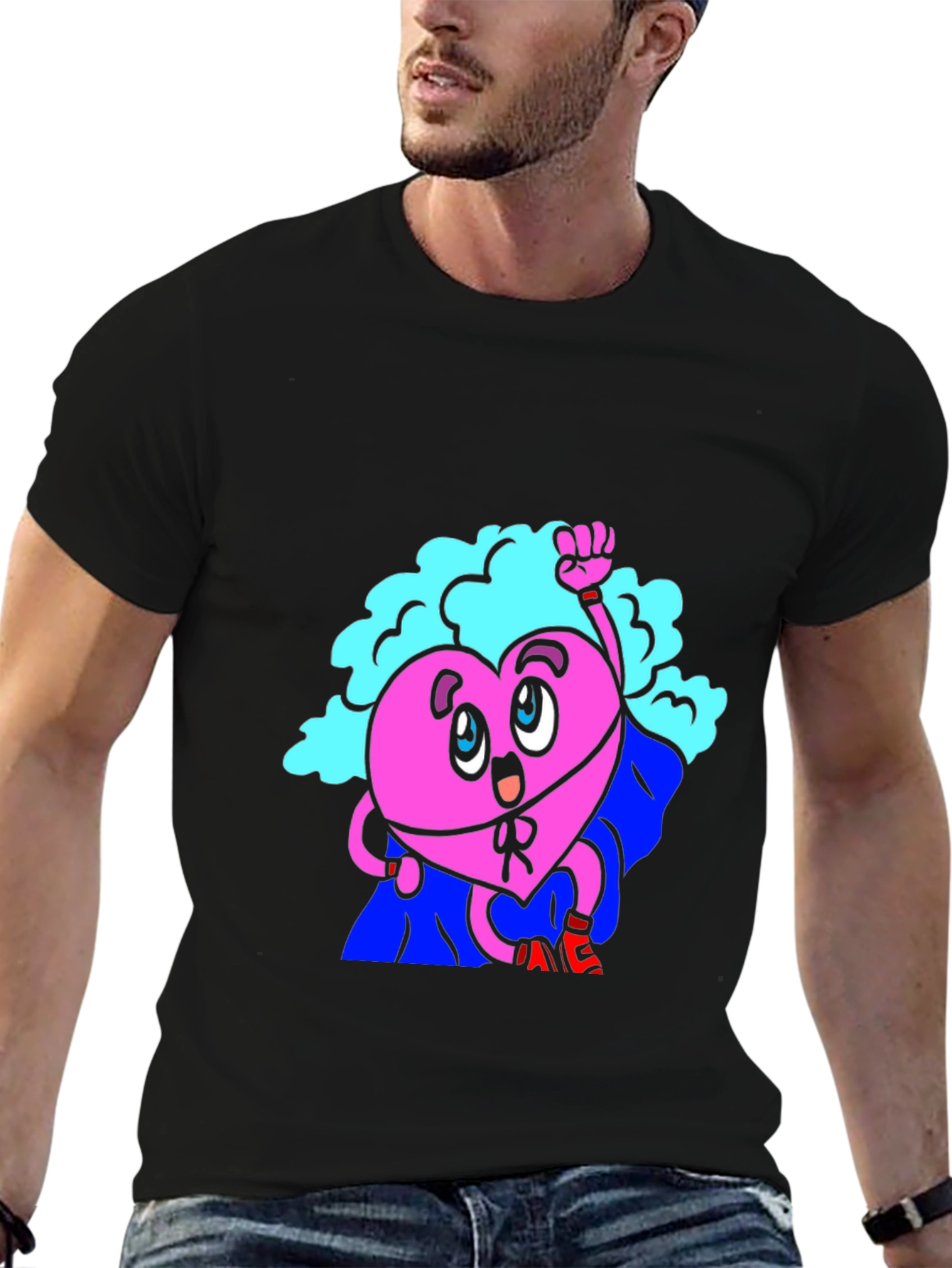 Heart Superhero Graphic Tee - Black