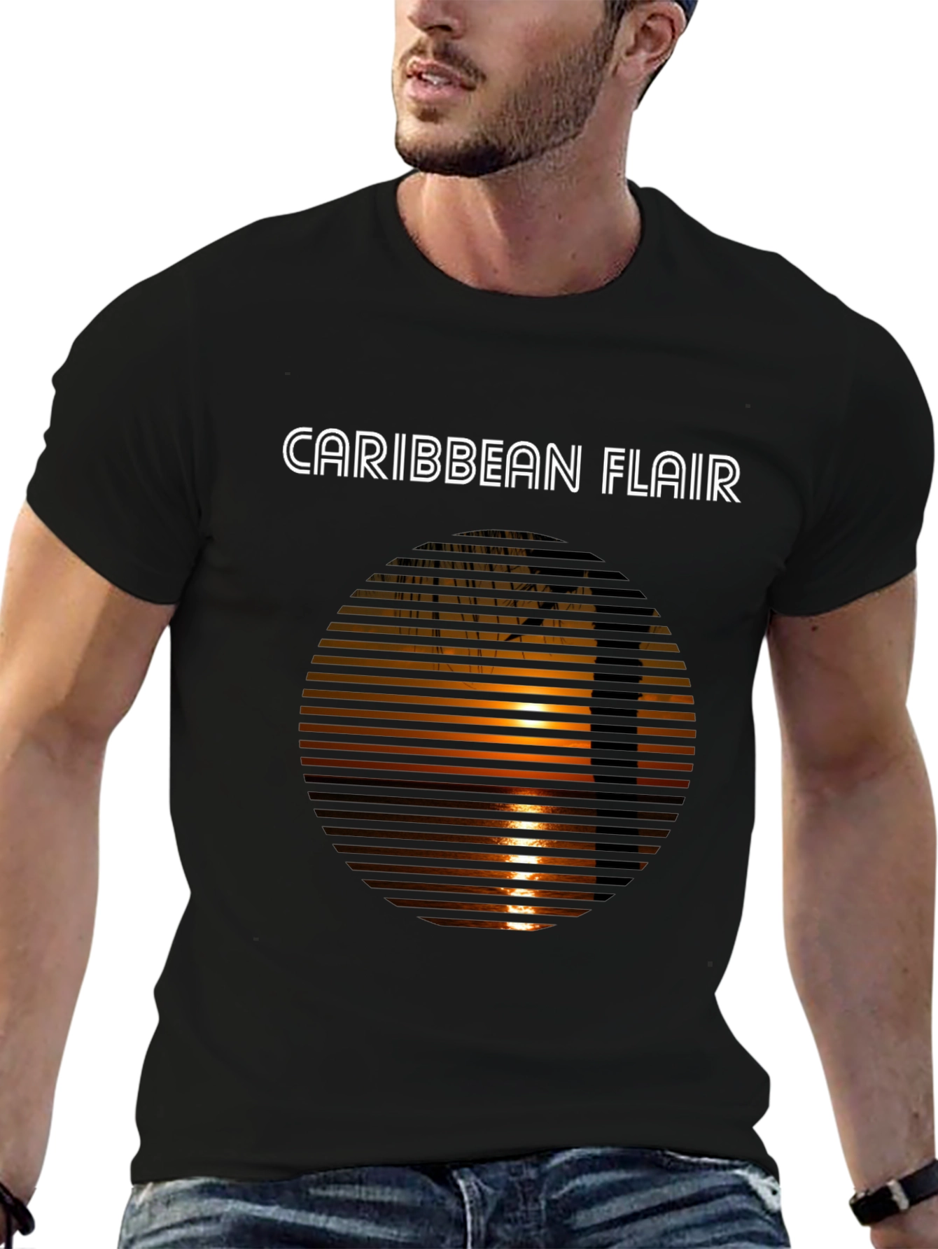Caribbean Flair Graphic Tee - Sunset Palm Design