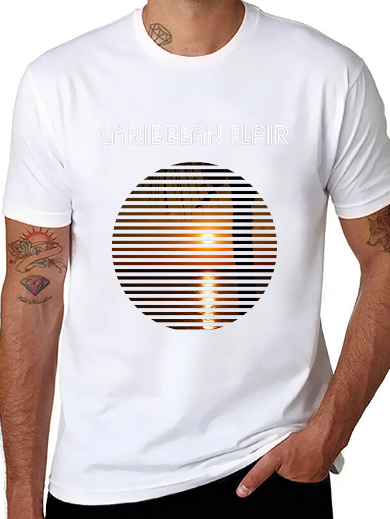 Caribbean Flair Graphic Tee - Sunset Palm Design