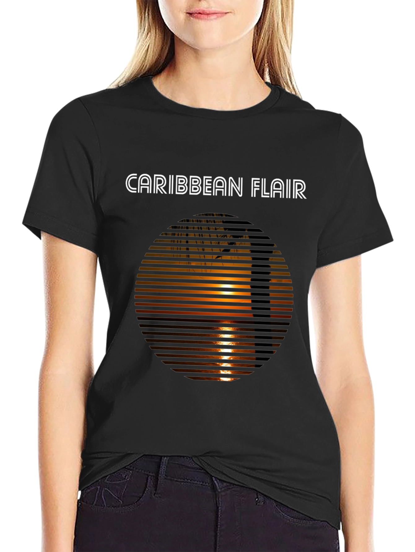 Caribbean Flair Graphic Tee - Sunset Palm Design