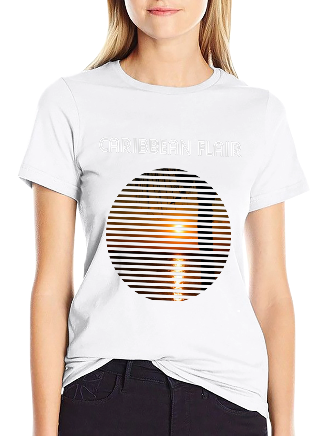 Caribbean Flair Graphic Tee - Sunset Palm Design