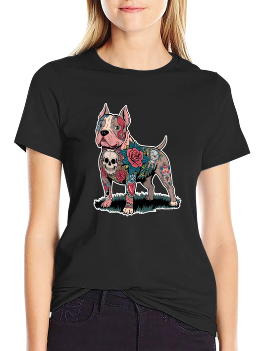 Tattooed Pitbull Dog Graphic Tee - Unique Design