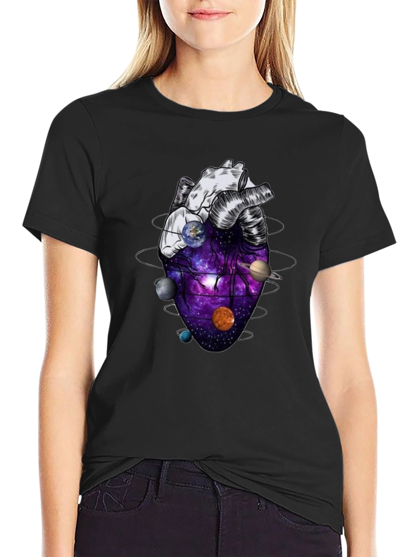 Galaxy Heart Graphic Tee - Black Unisex T-Shirt