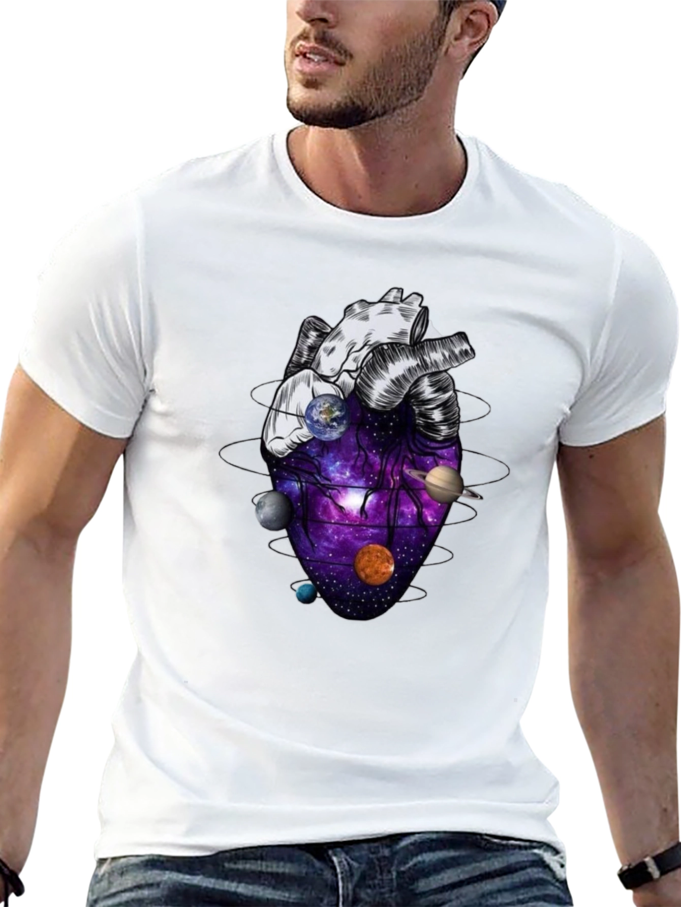 Galaxy Heart Graphic Tee - Black Unisex T-Shirt